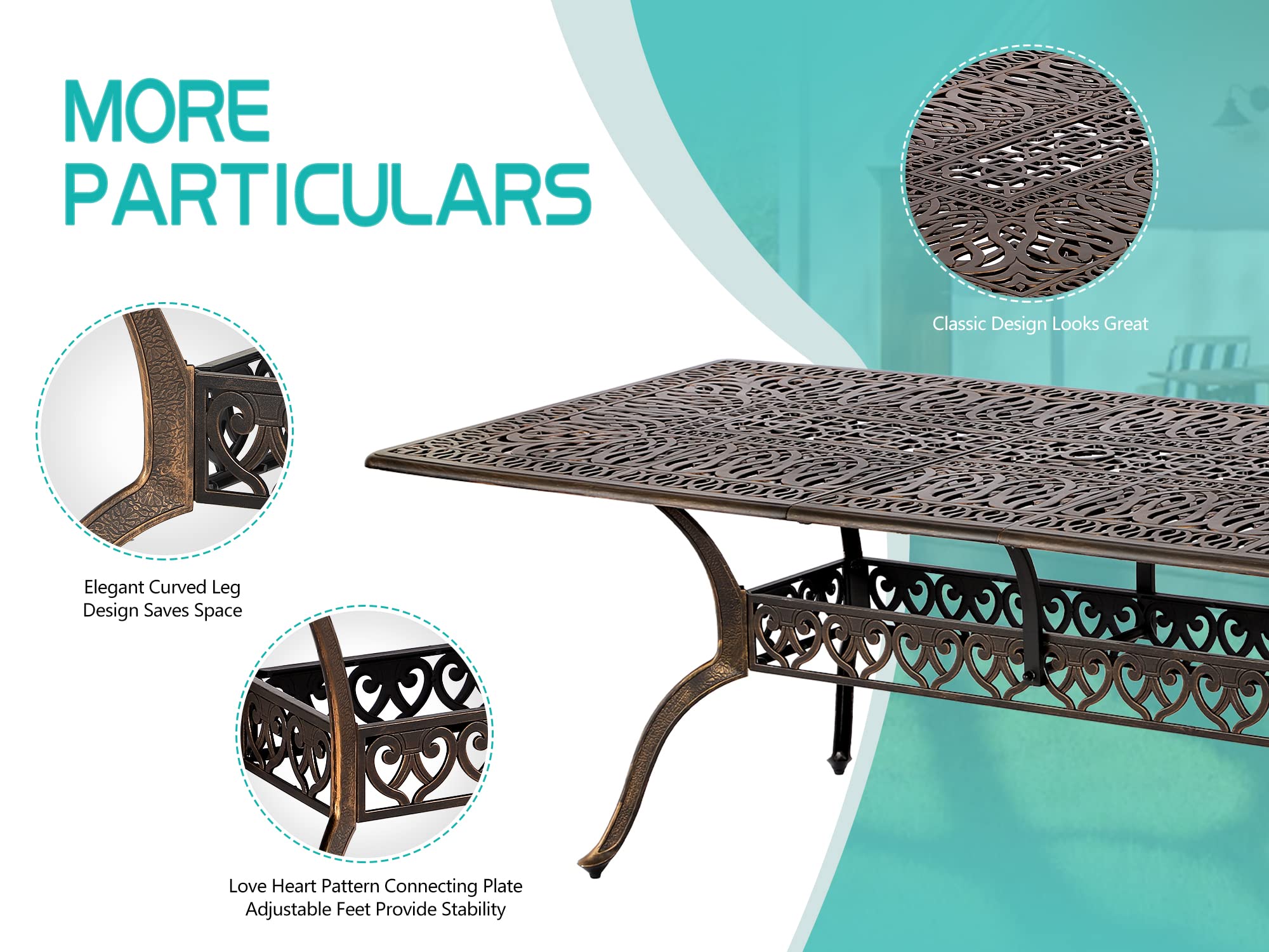 TITIMO 87 Inch Patio Dining Table - Durable Cast Aluminum Outdoor Rectangle Table with 2