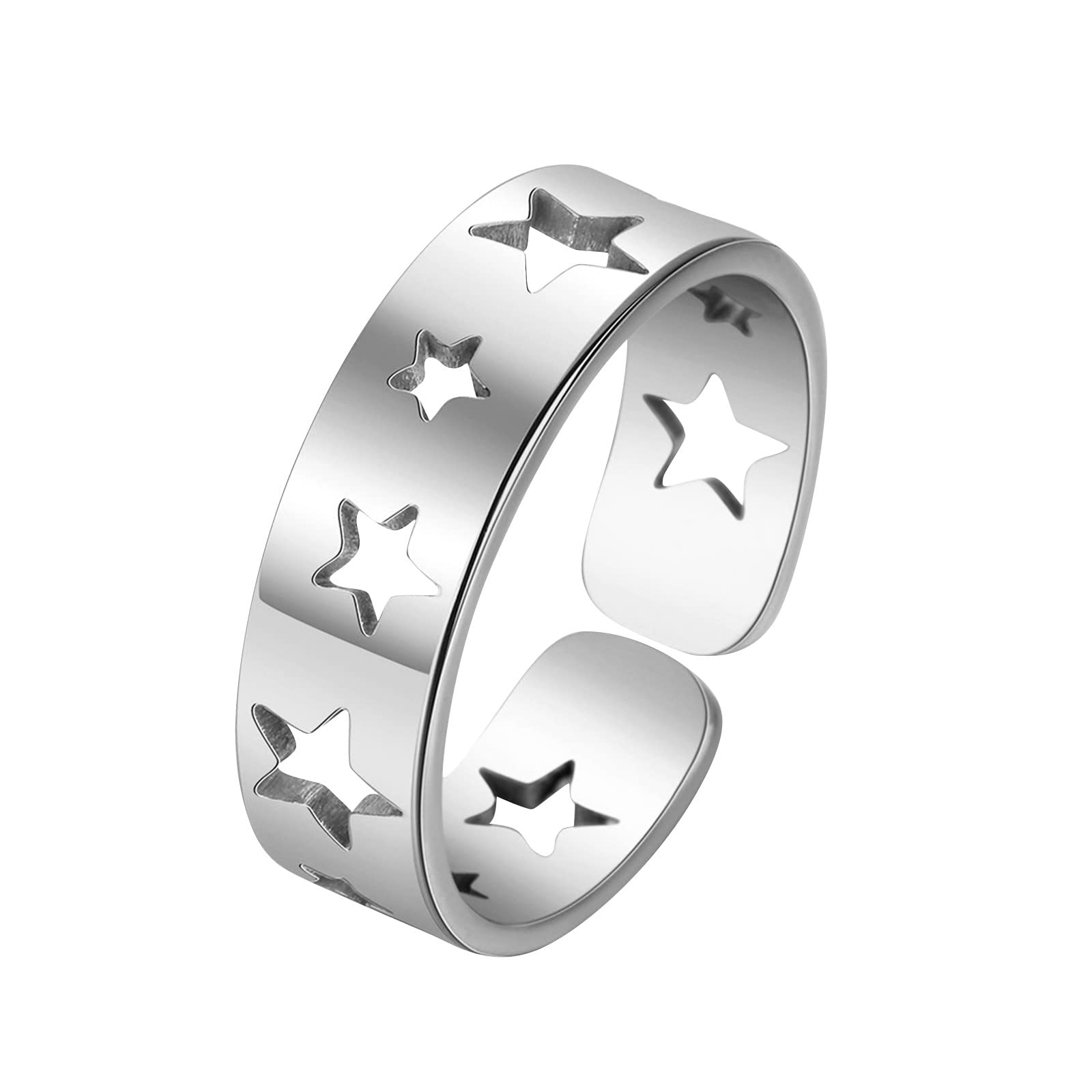 Hollow Out Star Heart Adjustable Couple Rings for Women & Men - Open Splice Promise, Wedding & Engagement Jewelry Gifts - Perfect for Anniversaries, Valentine's Day & Romantic Occasions