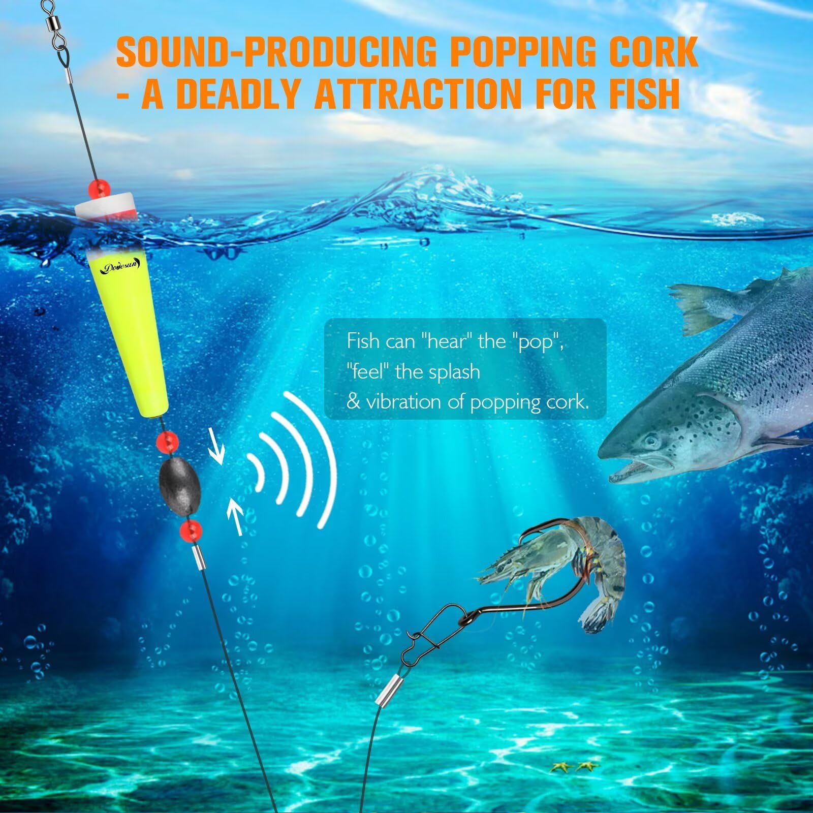 Doveson Weighted Popping Cork Fishing Floats - 3 Sizes for Saltwater & Freshwater Fishing - Perfect for Bass, Trout, and Redfish