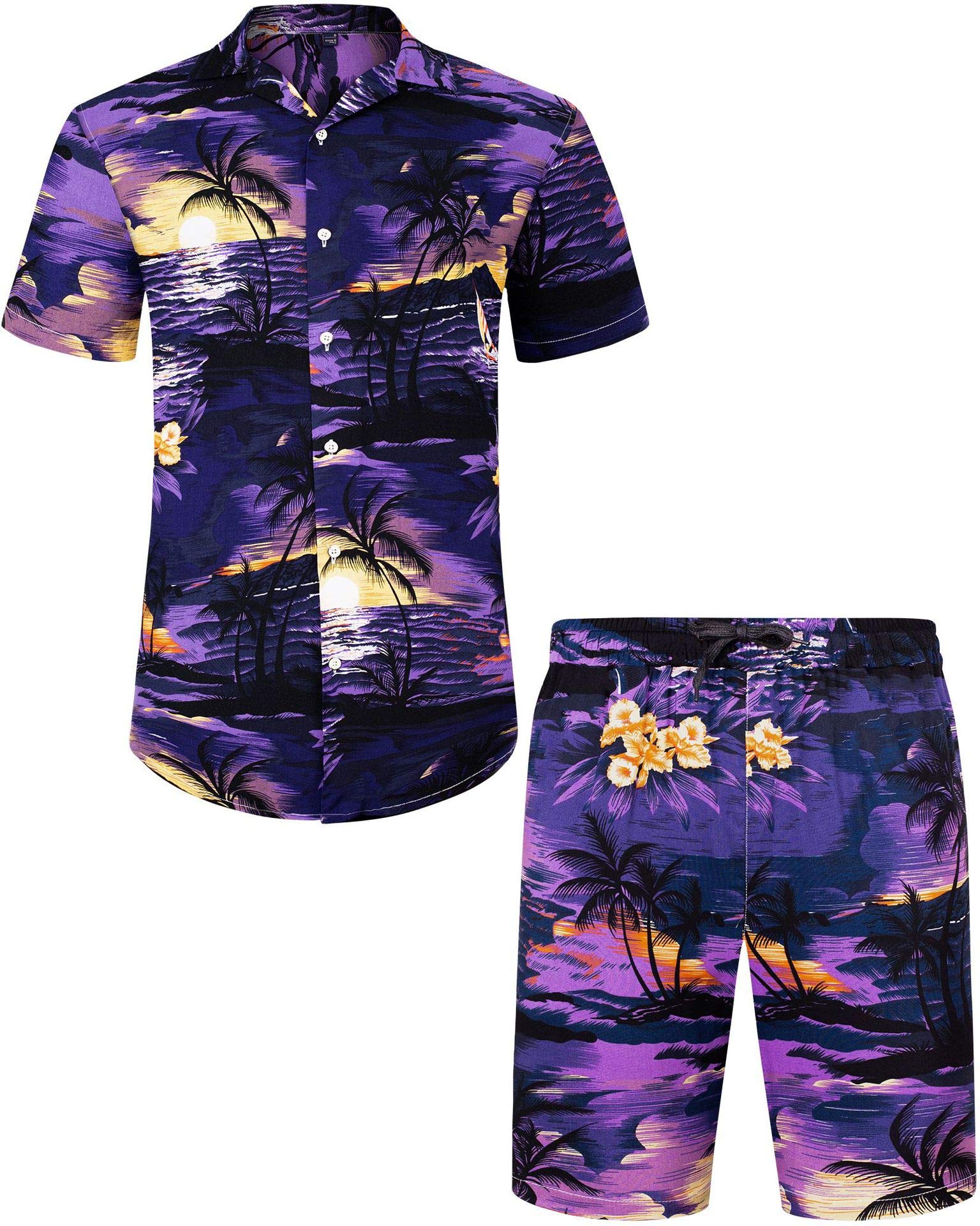 J.Ver Men's Hawaiian Shirt & Shorts Set - Tropical Floral Print Short Sleeve Button Down Shirt with Matching Swim Trunks - Perfect for Beach Vacation, Summer Party & Hawaiian Theme Outfits