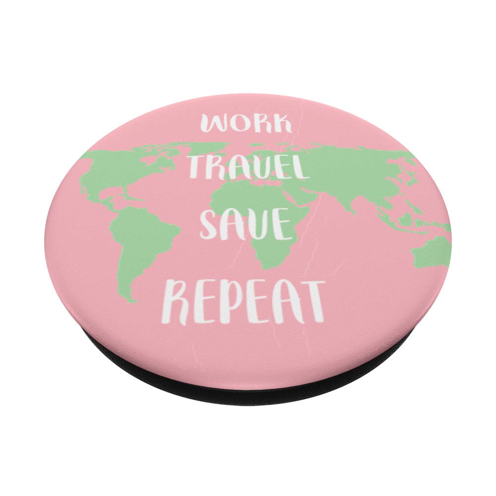 World Map Travel Quote Poster - Inspirational Work Travel Save Repeat Wall Art for Home, Office & Gifts