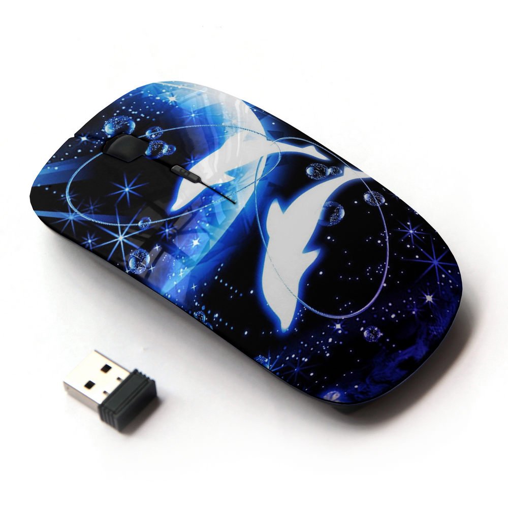2.4G Wireless Optical Mouse with Crescent Moon Dolphins Sea Design - Perfect for Office, Home, and Gaming Use