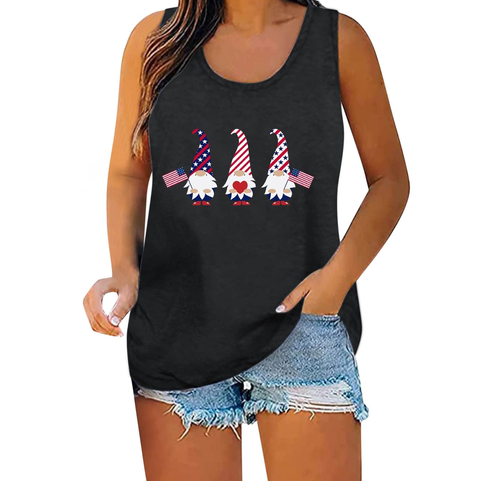 Women's Cropped Tank Tops - 4th of July American Flag Print Summer Workout Shirts | Gym, Running, Yoga & Casual Wear