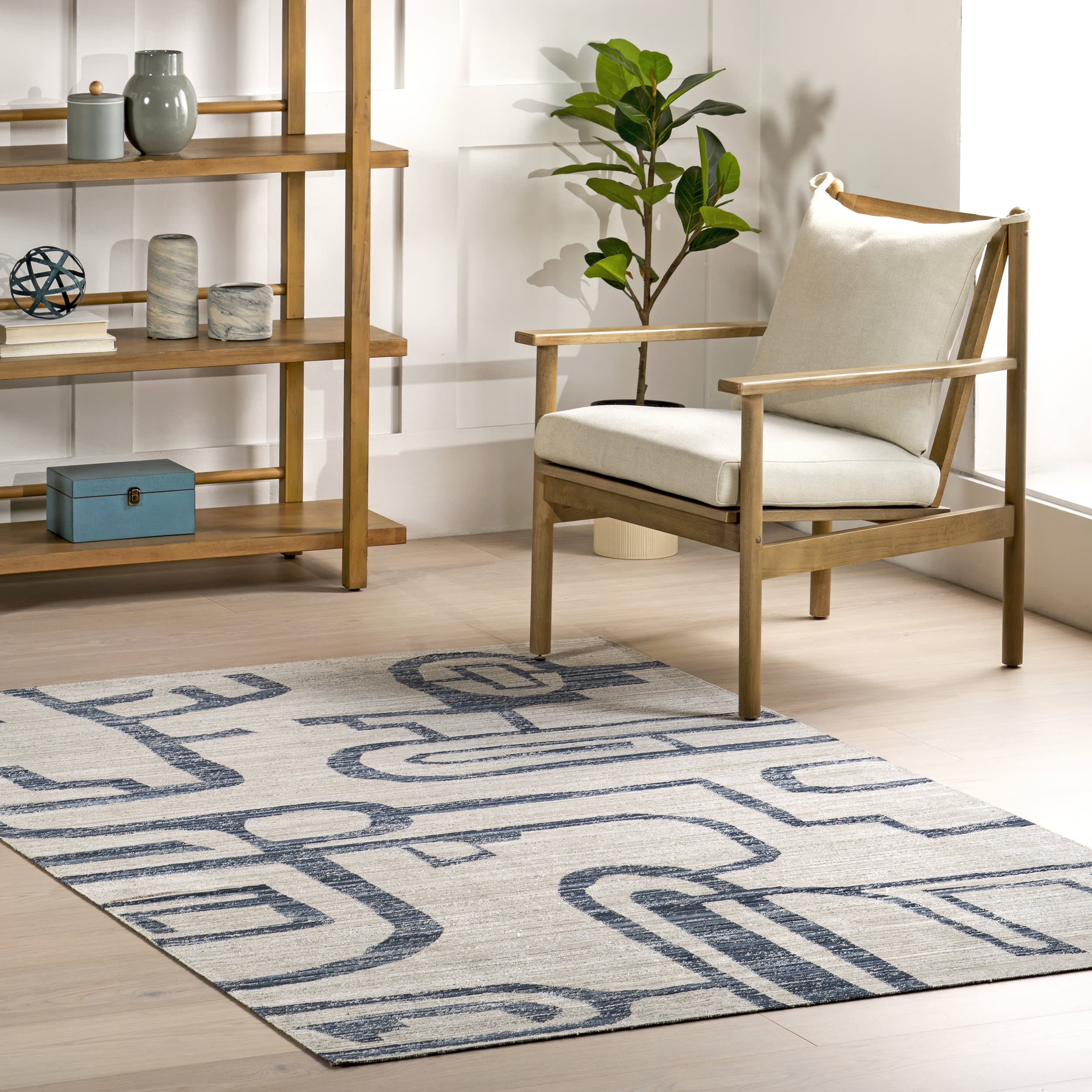Kinley Modern Washable Indoor/Outdoor Area Rug - Navy Blue Non-Slip Rug for Living Room, Bedroom, Patio & Deck