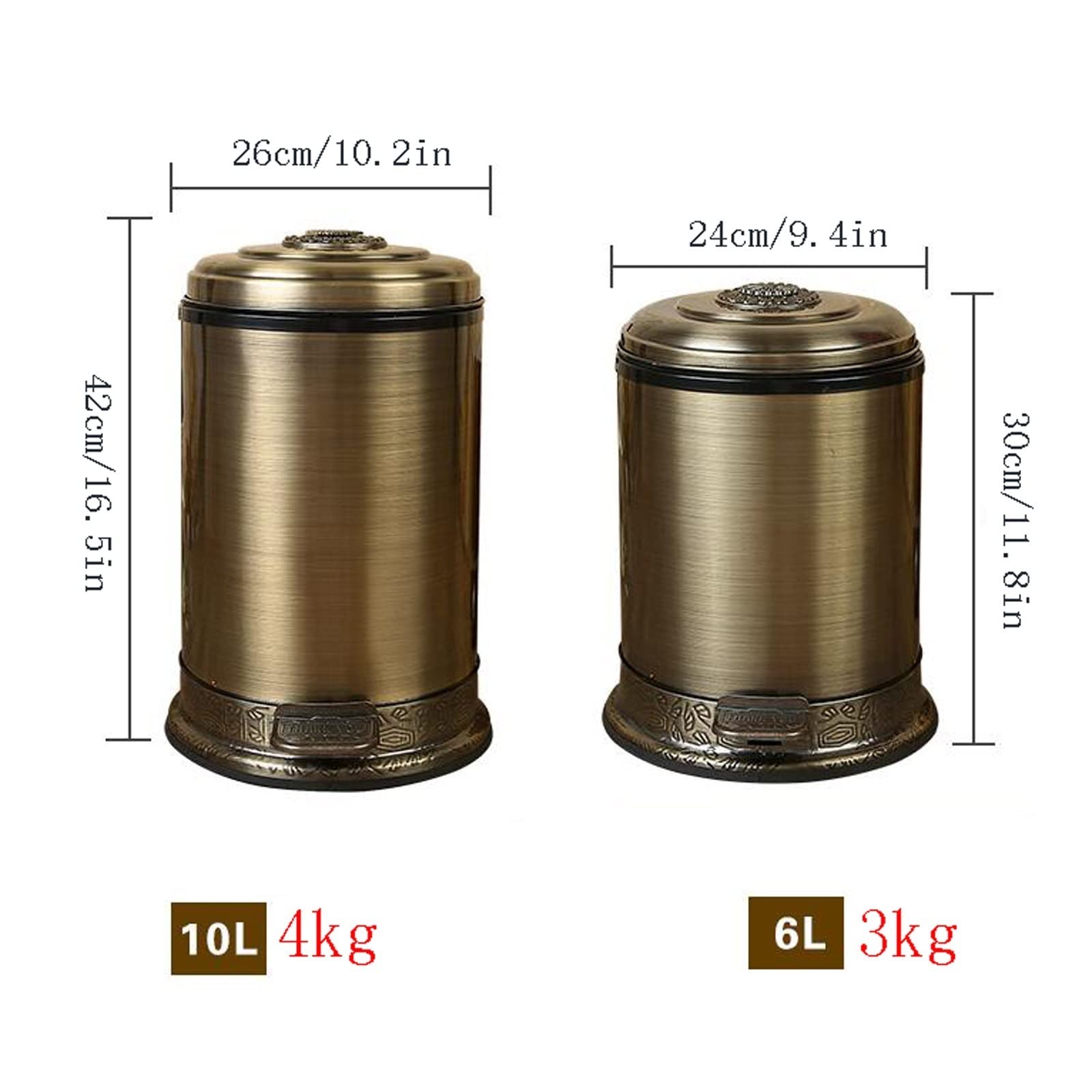 Stainless Steel Retro Bronze Trash Can with Pedal - 6L & 10L Kitchen & Living Room Garbage Bin - Moisture Proof Indoor Waste Basket for Home Decor (Brass, 6L) - Perfect for Kitchen, Bathroom & Office Spaces