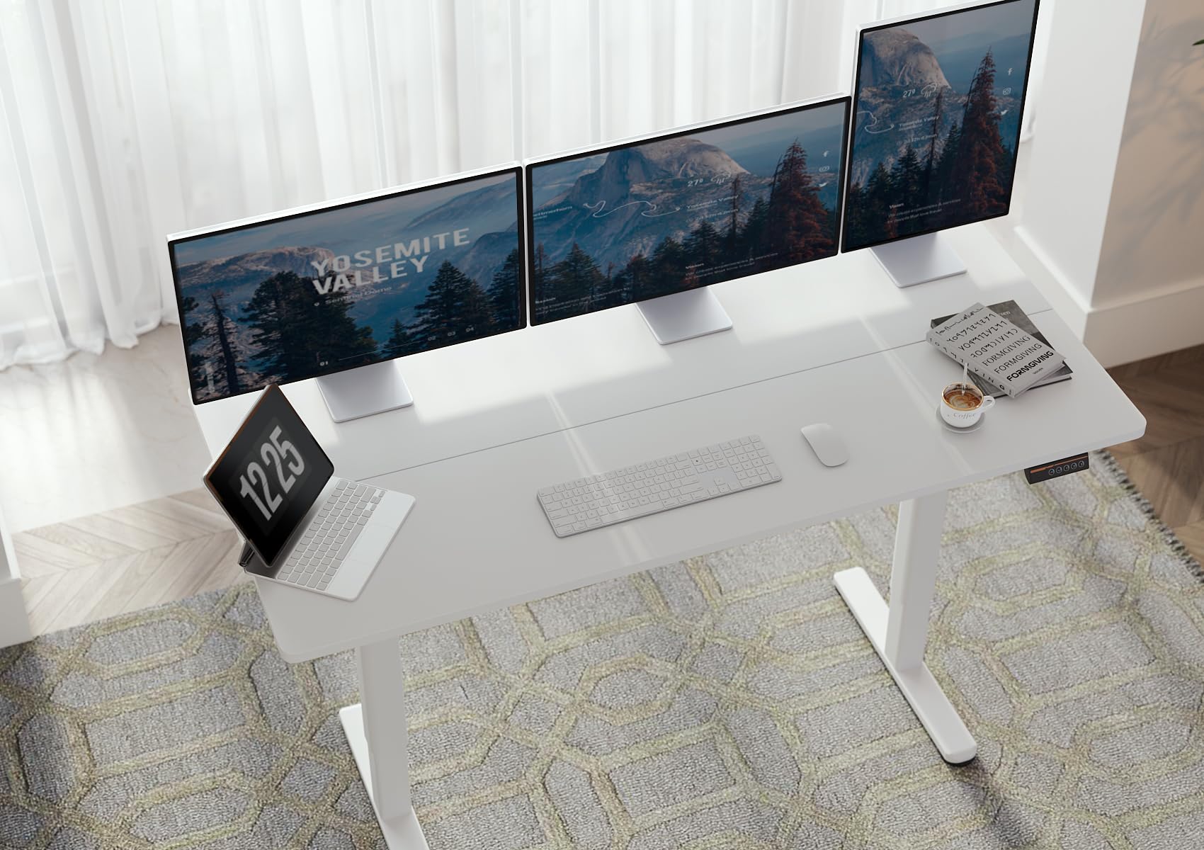 Seang Electric Standing Desk with Adjustable Height - 55x24 Inch Home Office Desk with Splice Board, Ergonomic Sit Stand Workstation (White Frame/White Top) - Perfect for Remote Work, Gaming & Study Setup