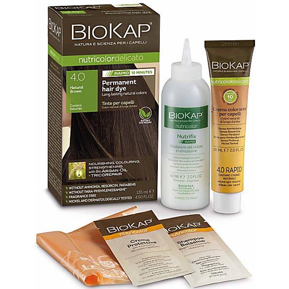 Biokap Nutricolor Delicato Rapid 4.0 Natural Brown Hair Dye - Ammonia Free Permanent Hair Color for Women & Men - Covers Gray Hair - Ideal for Home Use & Salon Styling