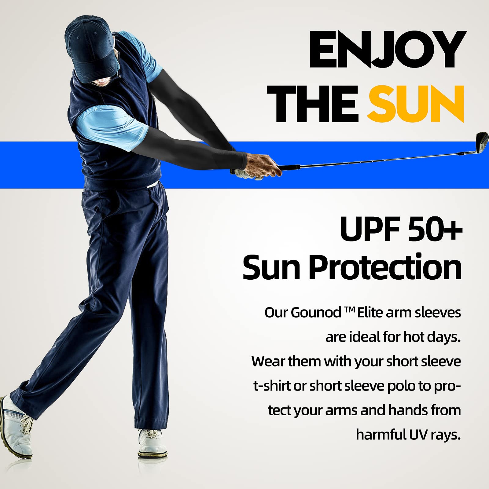 GOUNOD Compression Arm Sleeves for Men & Women - UV Protection Sun Sleeves for Work, Sports & Outdoor Activities | Breathable Arm Covers for Sun Protection, Gym & Gardening
