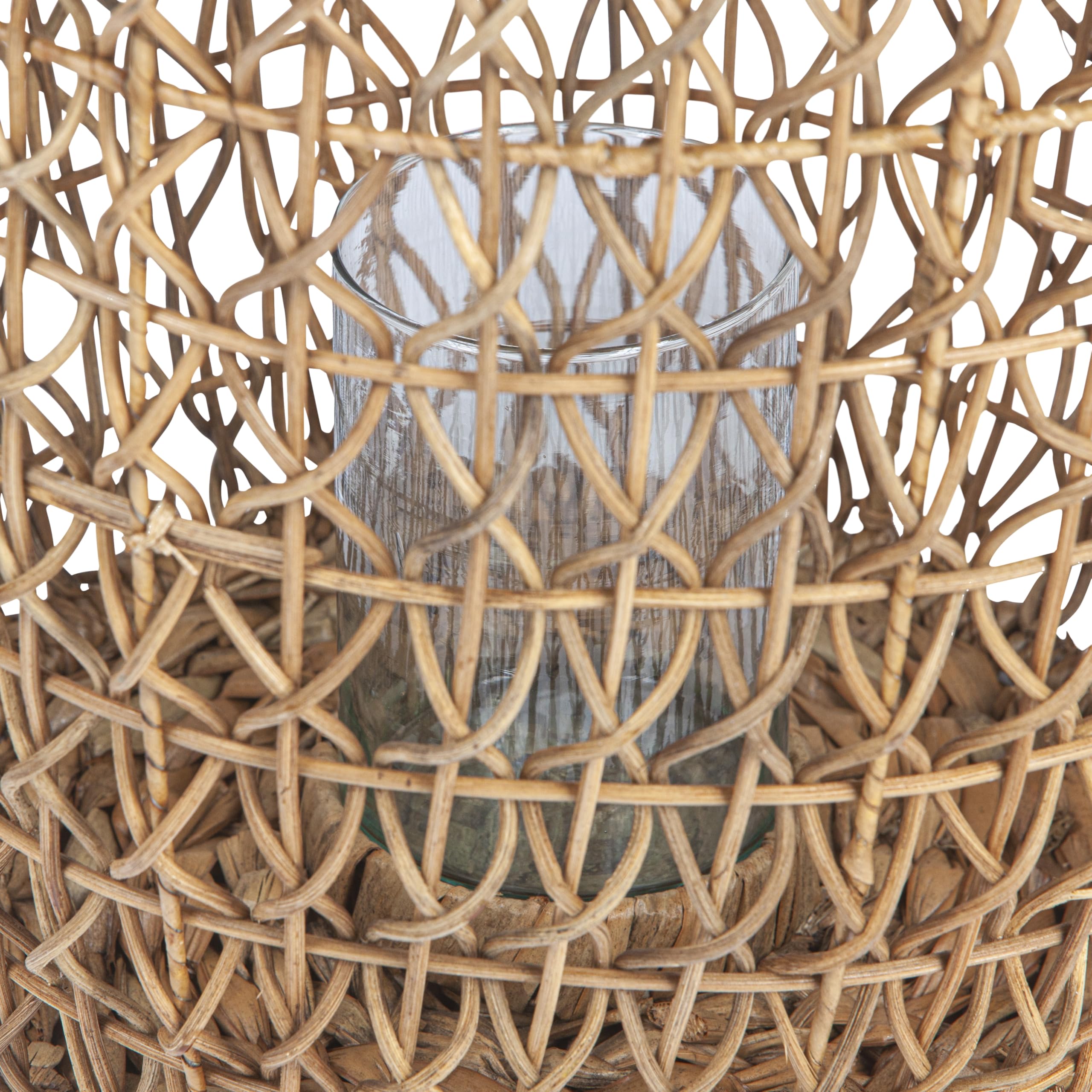 Bloomingville Natural Brown Rattan & Water Hyacinth Lantern with Glass Insert - Perfect for Patio, Garden, and Boho Home Decor