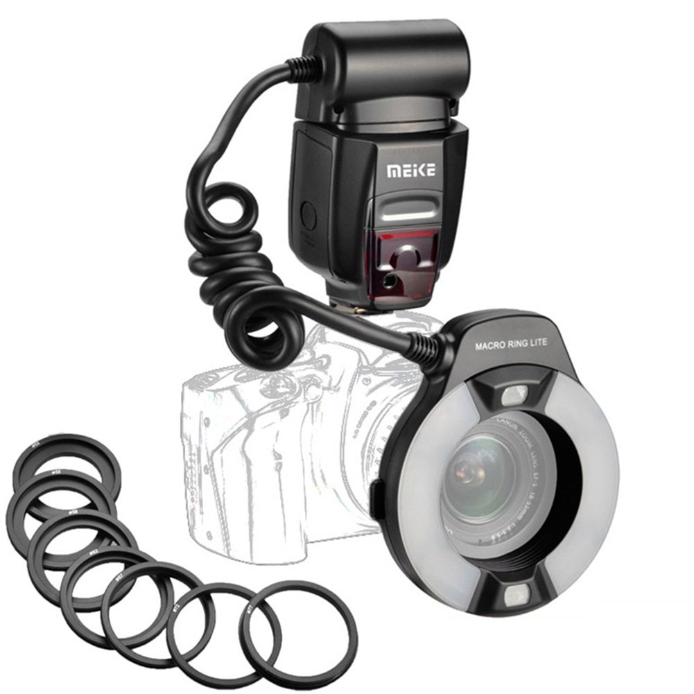 Meike MK-14EXT LED E-TTL Macro Ring Flash for Canon 5D II III 6D 7D 60D 70D 700D DSLR Cameras with 8 Adapter Rings - Perfect for Macro Photography, Jewelry Shooting & Close-Up Product Photography