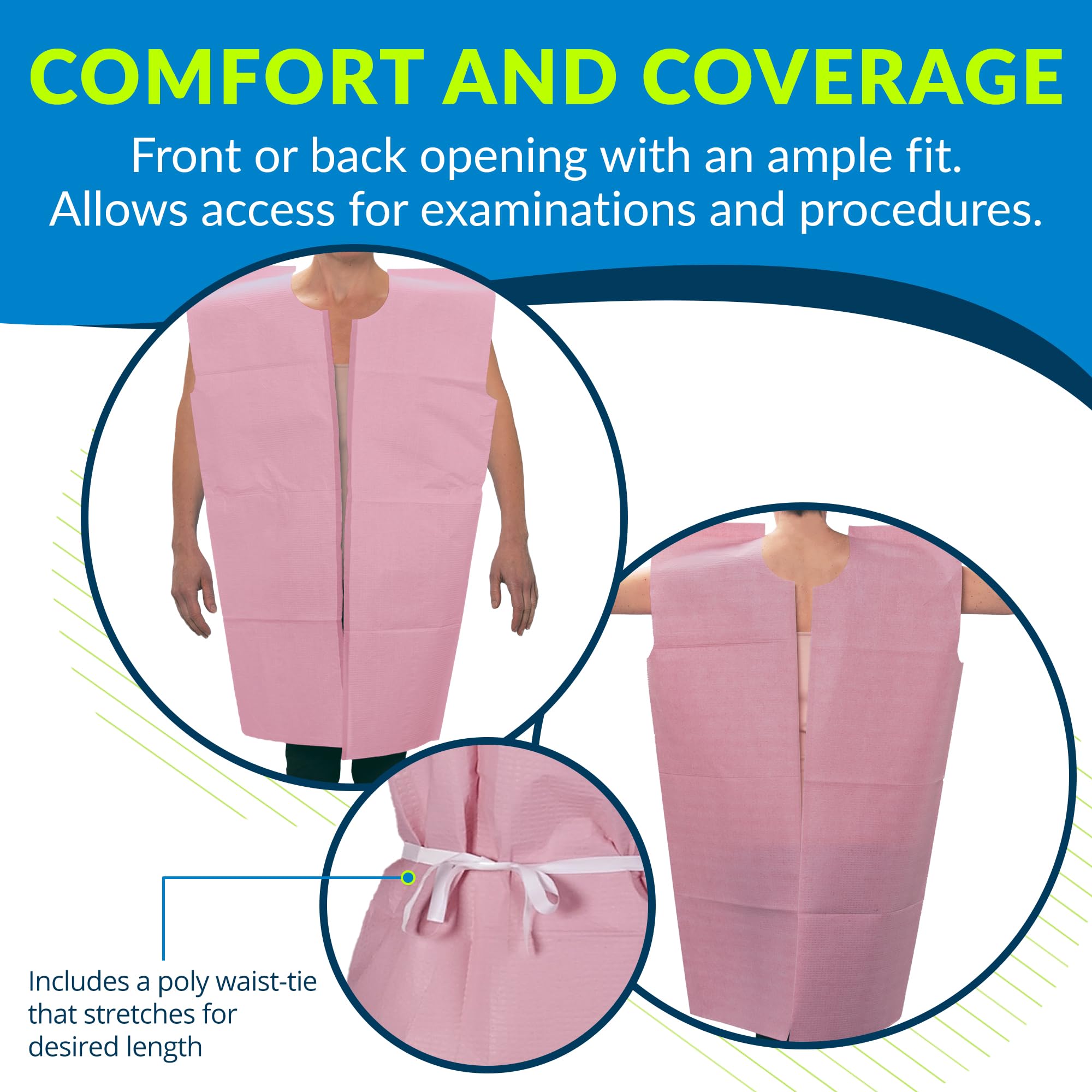 **Avalon Premium Disposable Medical Gowns - Mauve (Pack of 50) | Open-Back, Waist-Tie, Short-Sleeve Design | 30” x 42” Standard Size | Latex-Free Exam Gowns for Hospitals, Clinics & Nursing Homes**