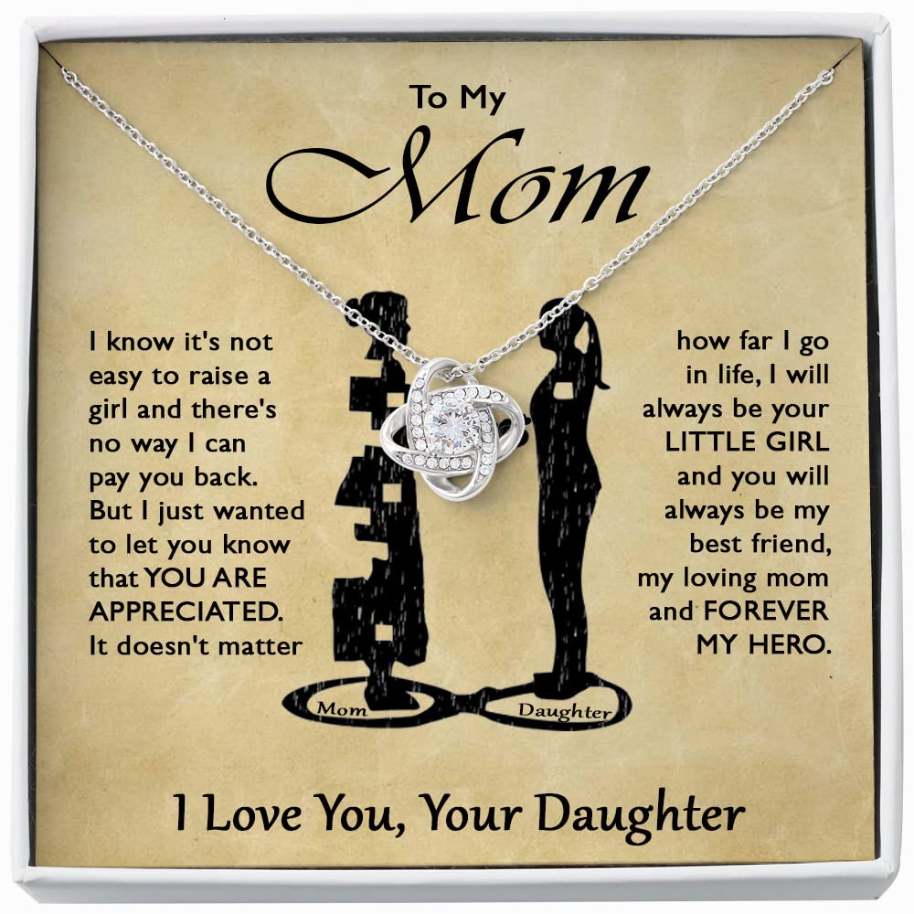 Love Knot Necklace for Mom - Mother's Day, Valentine's, Anniversary & Birthday Gift from Daughter or Son with Message Card & Gift Box | Thoughtful Jewelry Present for Women, New Moms & Special Occasions