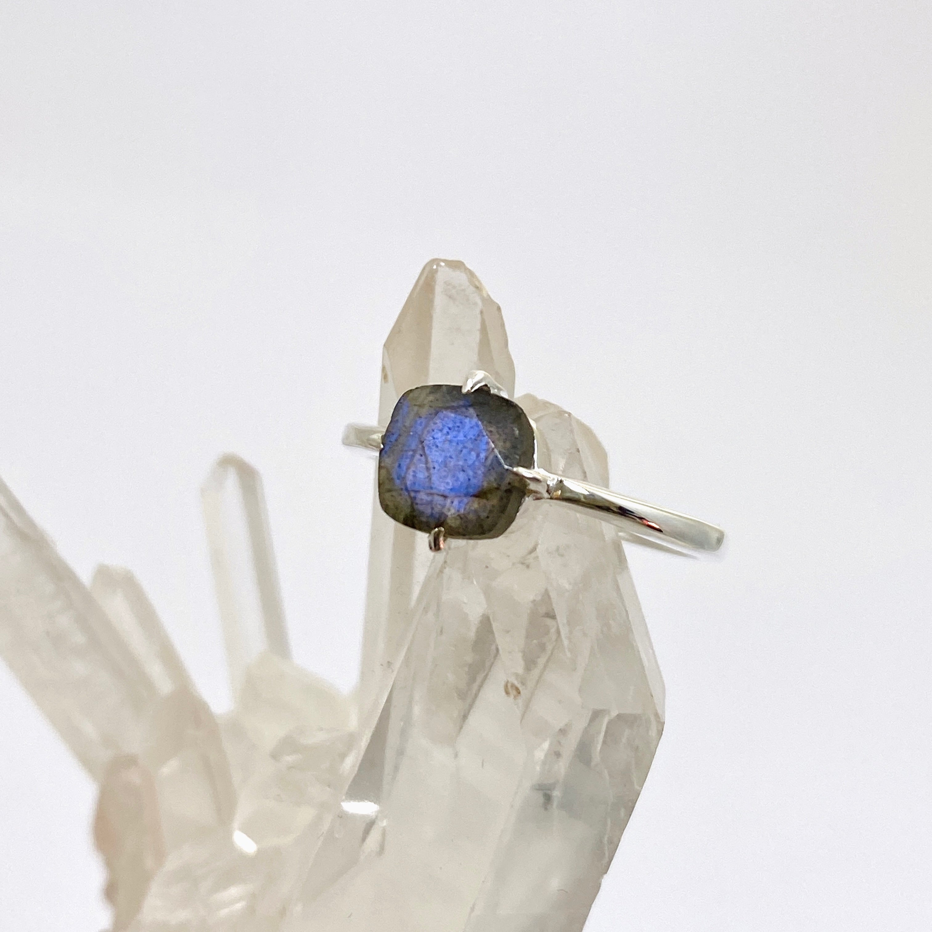 Labradorite Faceted Square Solitaire Ring R4806 - Elegant Gemstone Jewelry for Women, Perfect for Weddings, Parties & Special Occasions