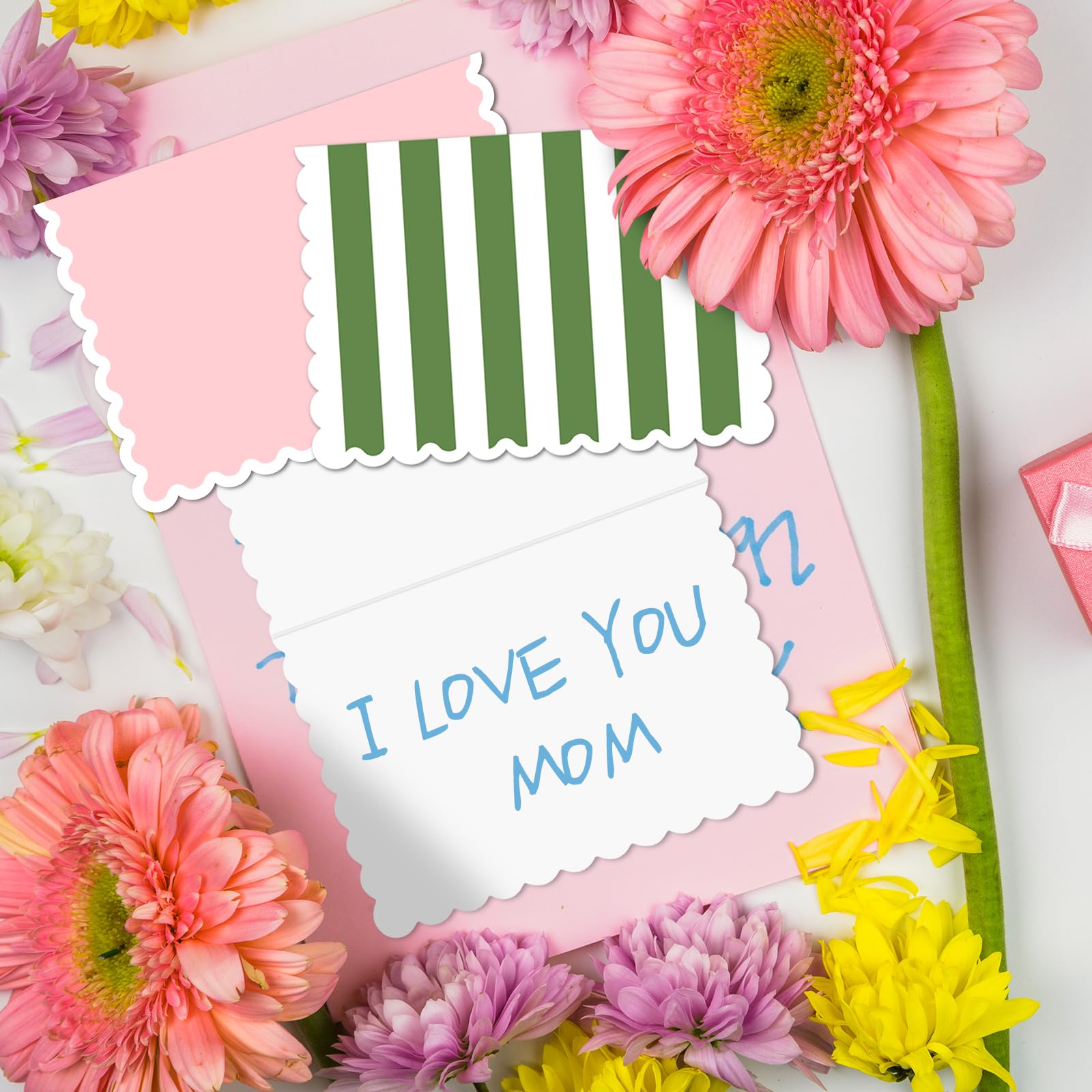 AZAZA 48 Pack Blank Mini Greeting Cards with Envelopes - 3.5x5 Inch Striped Thank You Cards for Baby Shower, Wedding, Bridal Shower & Small Business (Pink & Green) | Perfect for Handwritten Notes, Party Invitations & Business Correspondence
