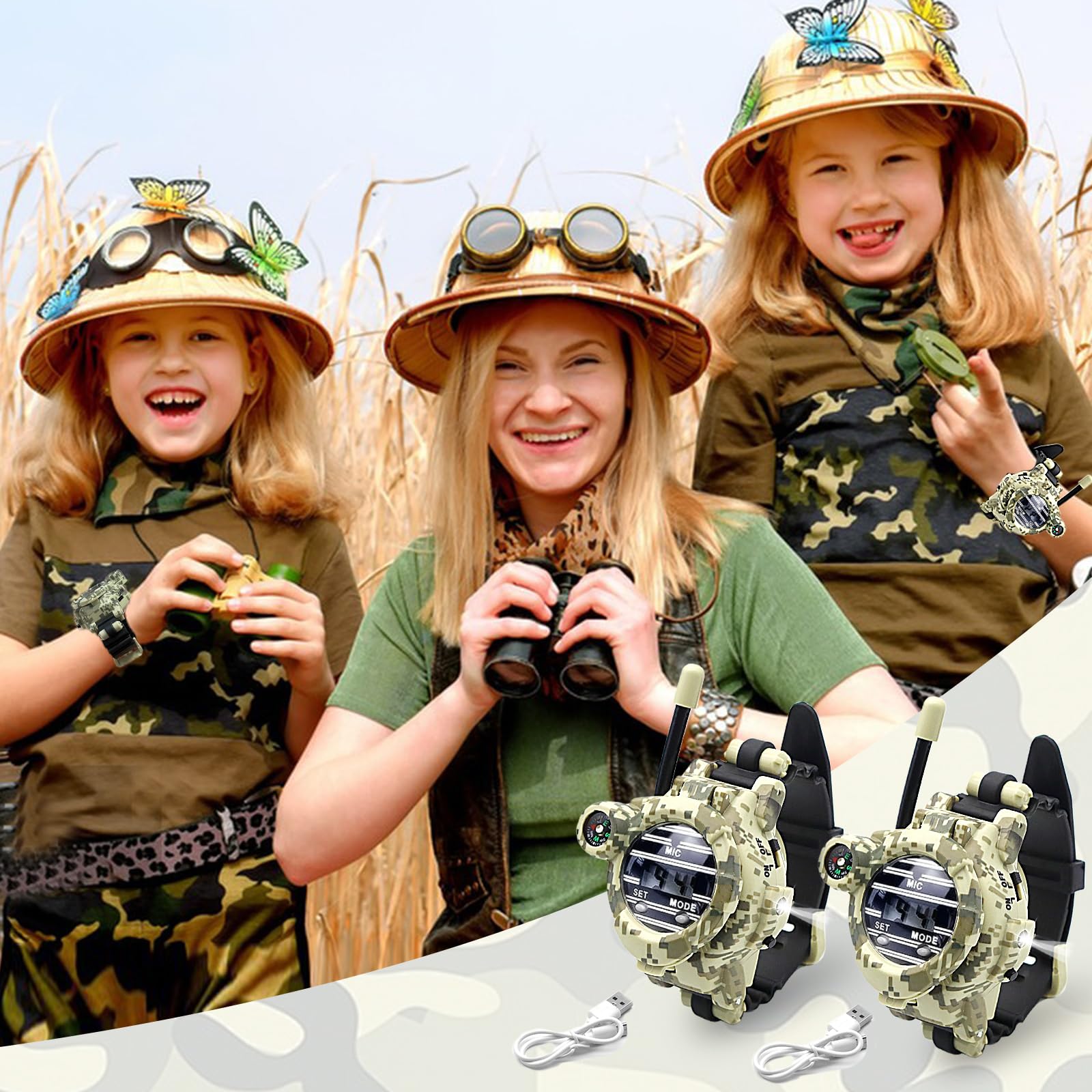 Rechargeable Walkie Talkie Watch for Kids - 7-in-1 Digital Spy Watch with Two-Way Radio, Long Range Communication & Flashlight - Cool Army Toy Gadget for Boys Girls Outdoor Adventures, Camping & Backyard Games