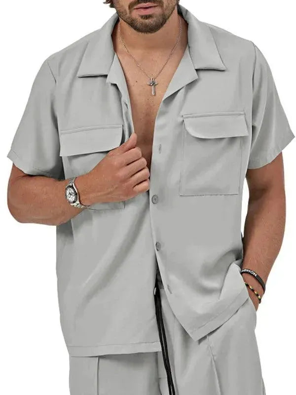 Men's Casual Short Sleeve Button Down Shirt & Relaxed Fit Shorts Set - Perfect for Summer Outings, Beach Vacations, and Weekend Relaxation
