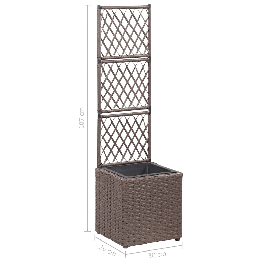 Brown Poly Rattan Trellis Raised Garden Bed with 1 Pot - 11.8