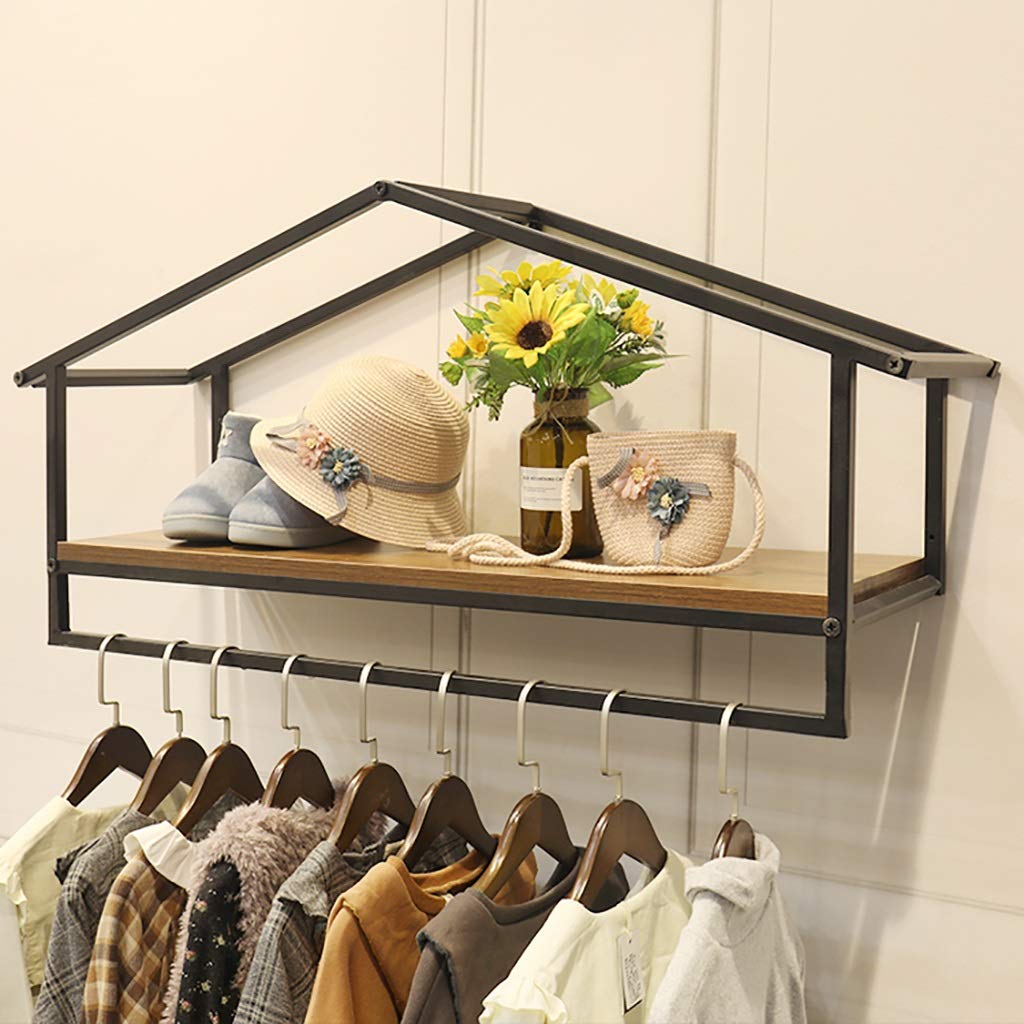Kids Clothing Display Rack - Wall Mounted Floating Shelves with Garment Rod, Durable Iron Clothes Rack for Boutique (120x28x47cm) - Perfect for Retail Stores, Children's Boutiques & Home Organization