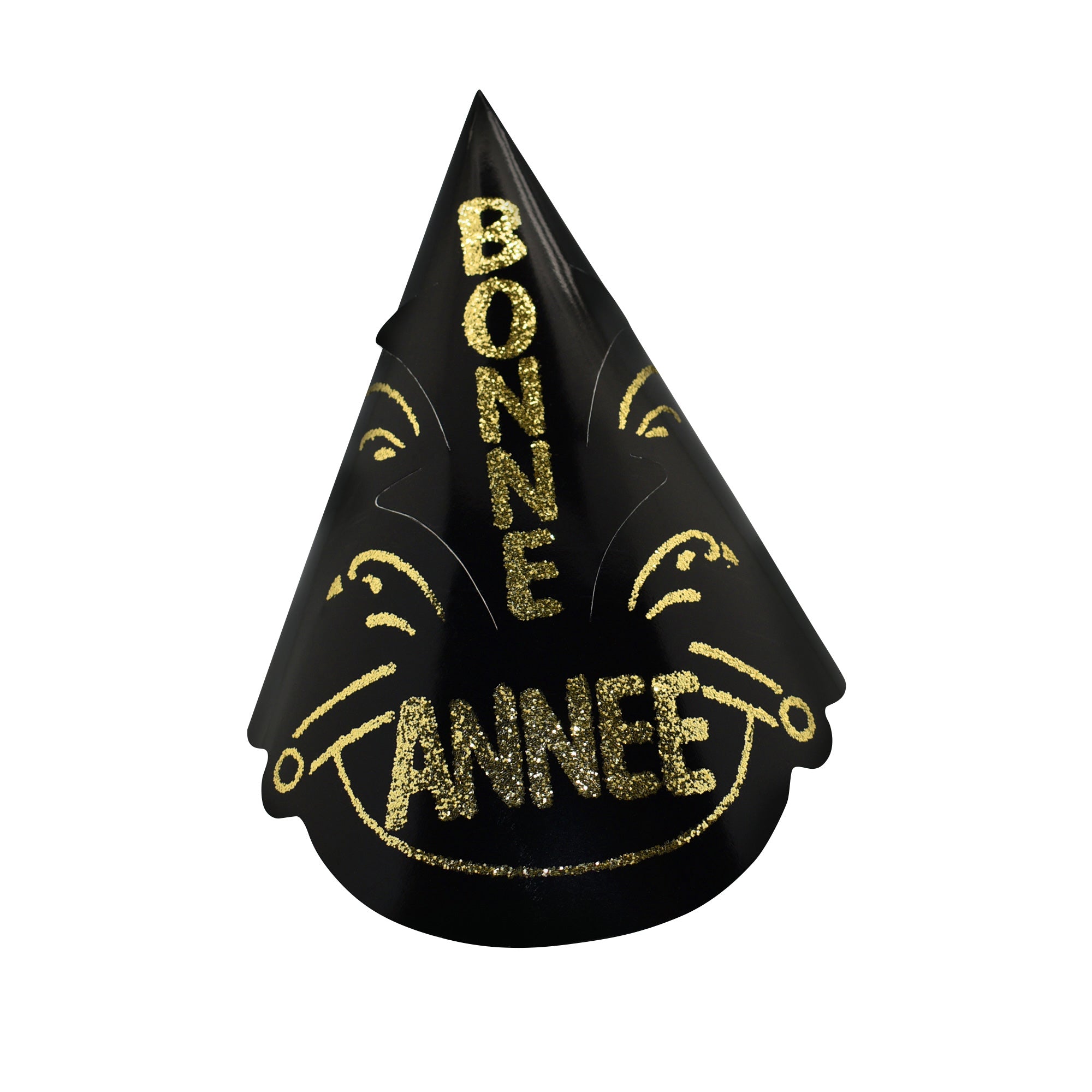 Bonne Année Glitter Black Foil Party Hat - New Year's Eve Celebration Accessory for Countdown Parties & Festive Events