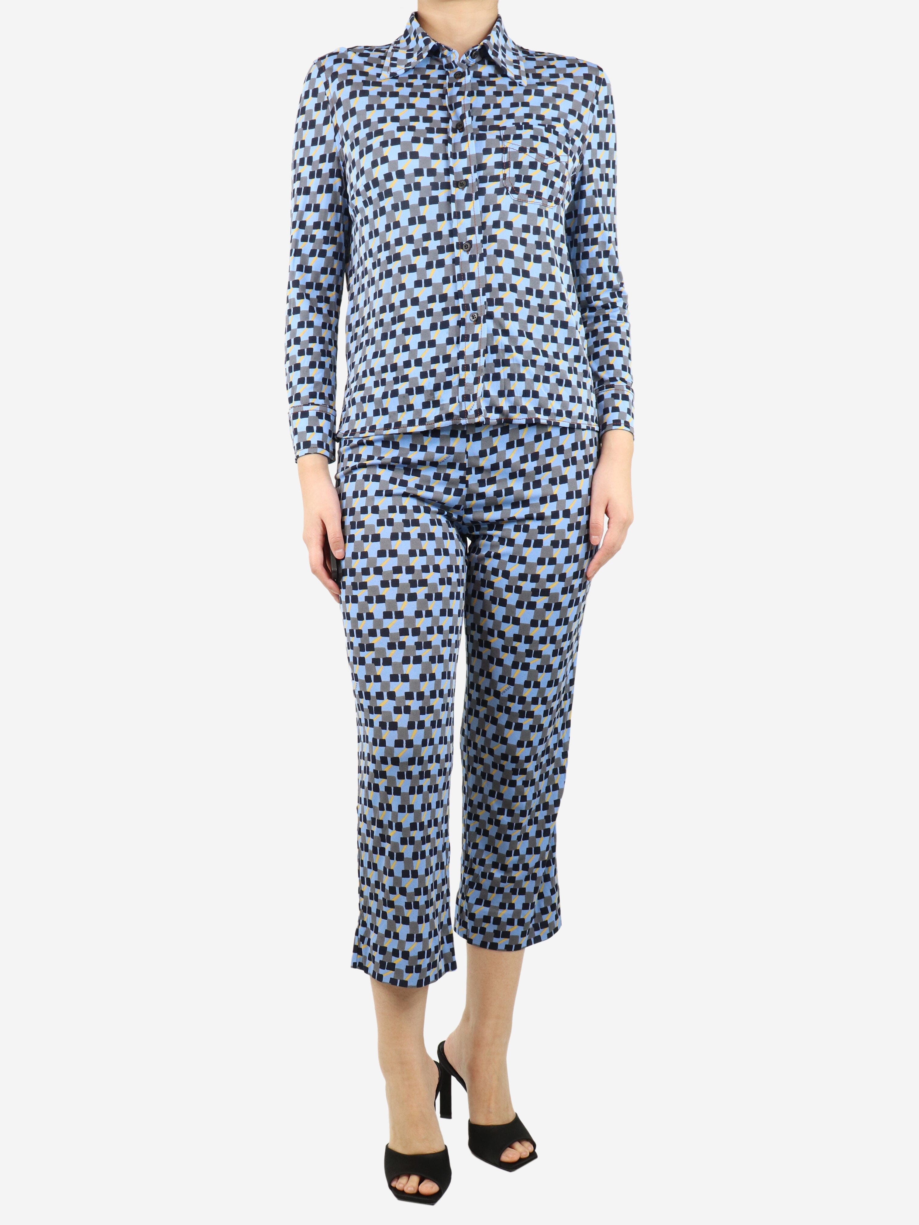 Blue Crepe Printed Shirt and Trousers Set - Size UK 8 | Stylish Matching Outfit for Women | Perfect for Office Wear, Casual Outings & Special Occasions