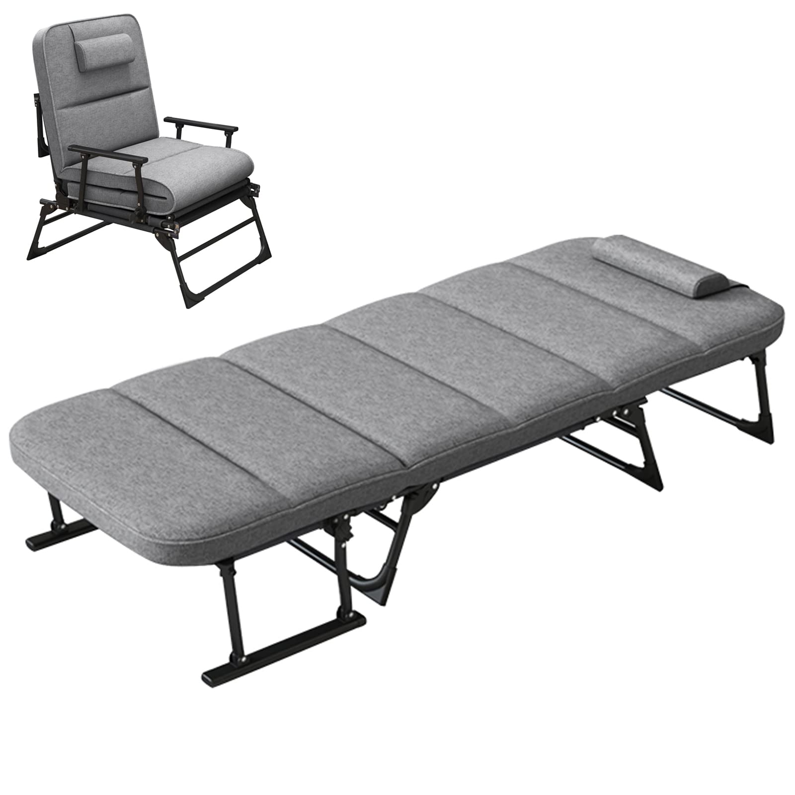Portable Folding Sleeping Cot for Adults - Adjustable Backrest Convertible Sleeper Chair Bed - Perfect for Camping, Travel, Beach, Poolside, Office Nap & Home Use - Lightweight & Compact Design