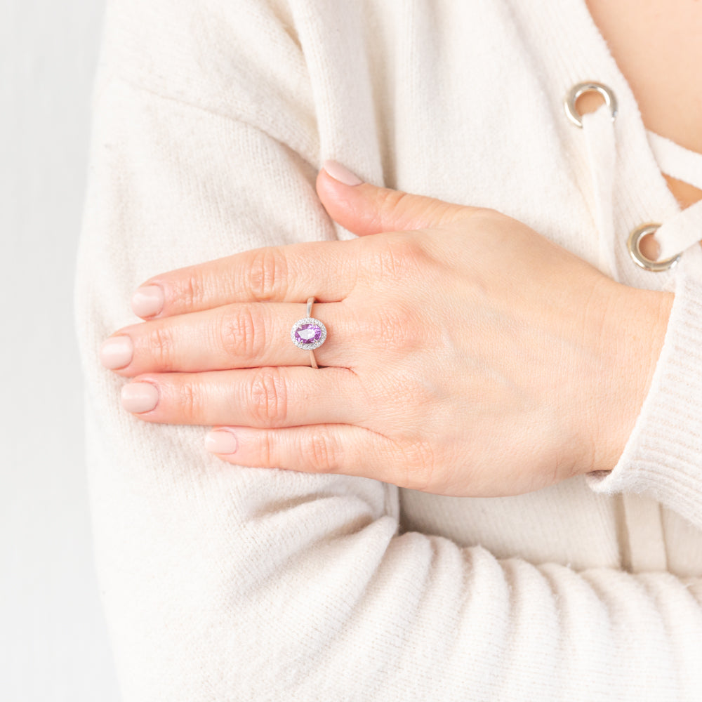 9ct White Gold Oval Alexandrite & Diamond Ring for Women | Elegant Birthstone Jewelry for Engagement, Anniversary & Special Occasions
