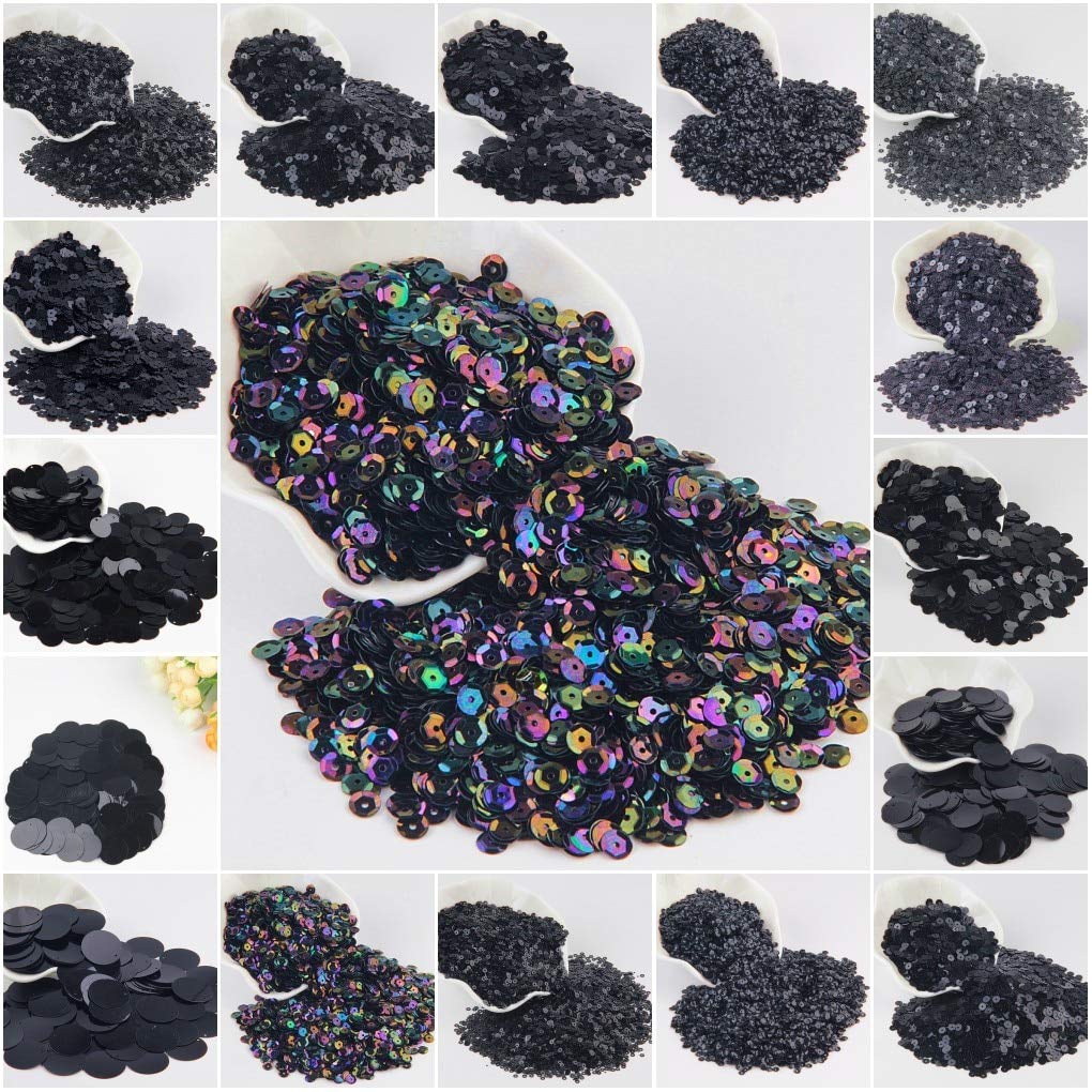 30g/Lot Black Sequin for Sewing - DIY Sequin Dresses, Crafts, Tablecloth, Backdrop & Curtain Decor - 10mm Glitter Loose Sequins for Women's Fashion & Home Decoration Projects