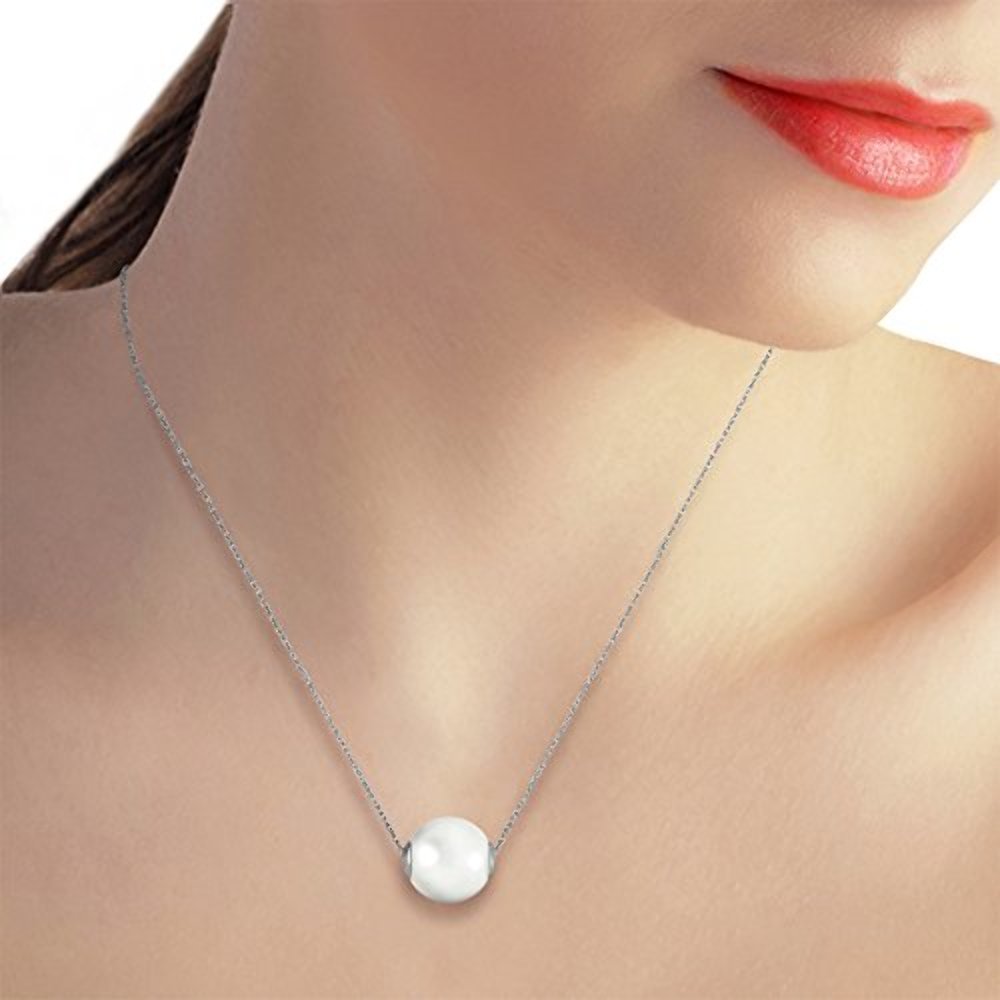 14K White Gold Necklace with 16mm White Shell Pearl - Elegant Galaxy Gold GG Jewelry for Women, Perfect for Weddings, Parties & Special Occasions