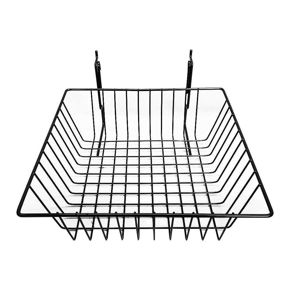 6-Piece Metal Wire Black Slatwall Gridwall Pegboard Small Double Sloping Basket Rack Fixture - Perfect for Retail Stores, Boutiques & Garment Display Organization