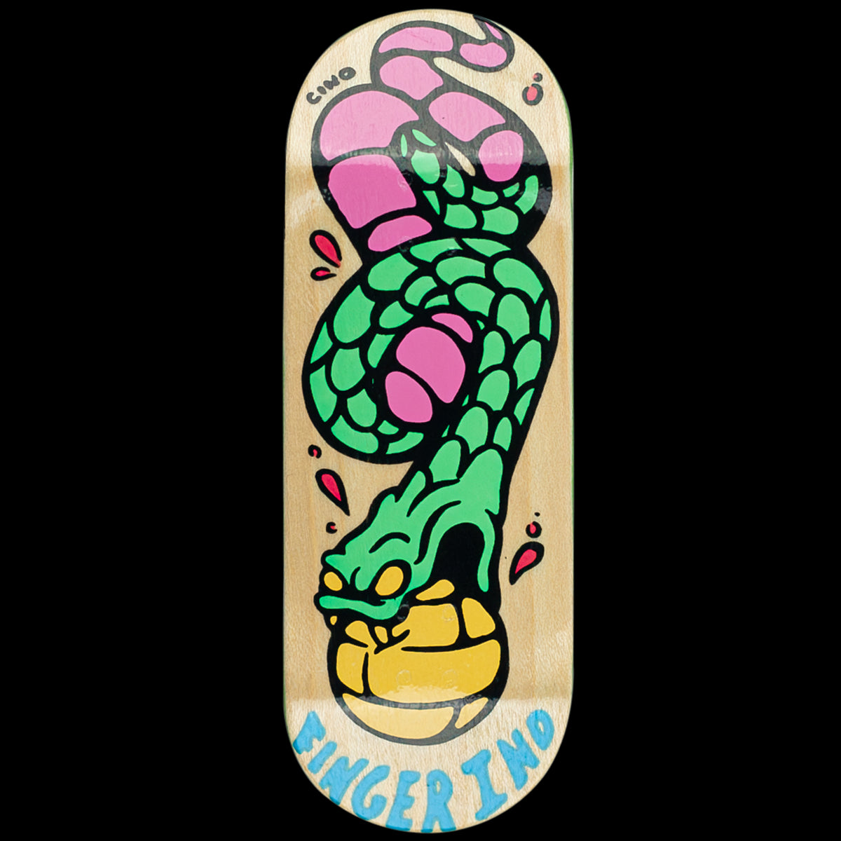Finger Industries x CINO Professional Fingerboard Deck - Snake Graphic Design for Finger Skateboarding | Perfect for Skateboard Enthusiasts & Collectors | Indoor Skate Tricks & Street Style Practice