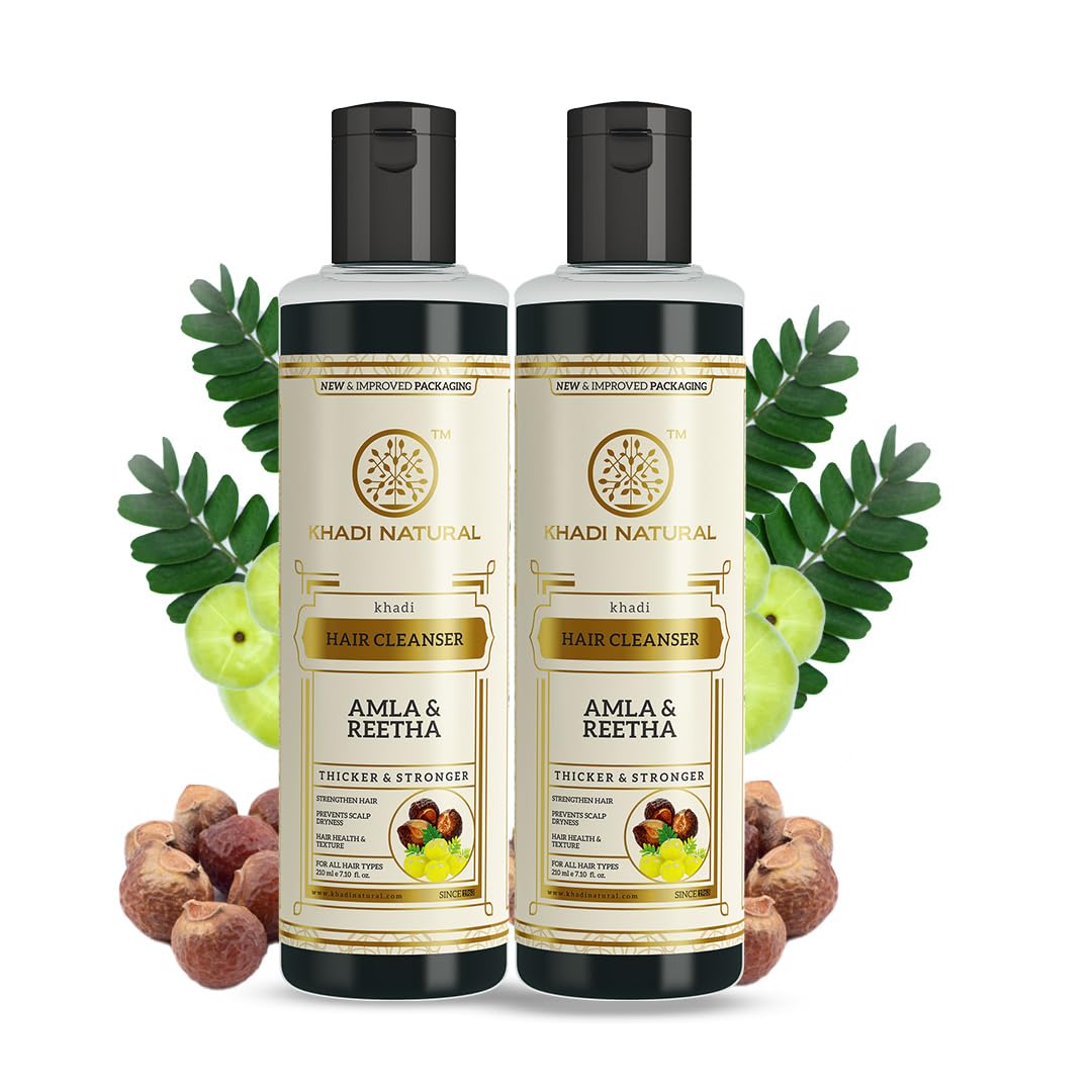 Khadi Natural Amla & Reetha Hair Shampoo - Anti Hair Fall Treatment for Thick & Strong Hair | Ayurvedic Herbal Shampoo for Healthy Hair Growth | Suitable for All Hair Types | Pack of 2 (420ml Total) | Perfect for Daily Hair Care & Scalp Nourishment