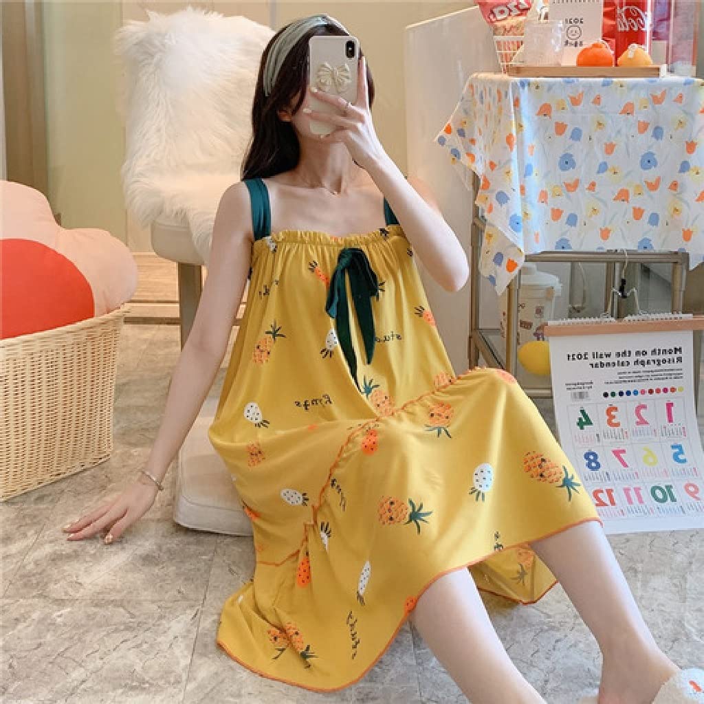 Women's Cotton Nightgown with Sexy Bow Strap - Floral Print Sleepwear for Home & Lounge | XX-Large Size | Soft Comfortable Night Dress for Relaxing & Sleeping