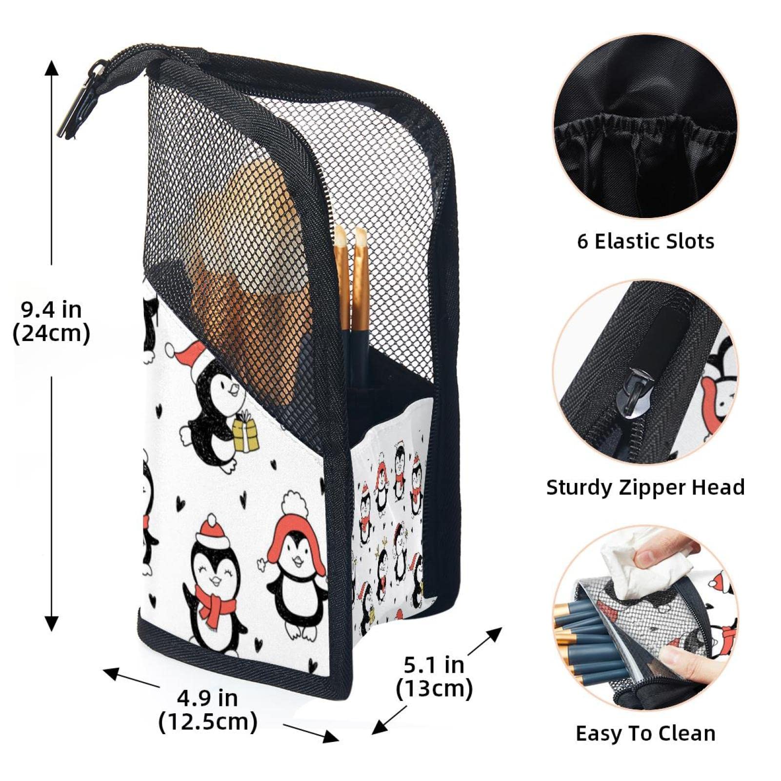 Portable Makeup Brush Organizer Bag with 12 Slots - Cute Penguin Design for Christmas Gift - Travel Cosmetic Brush Holder Case - Perfect for Makeup Artists & Travelers