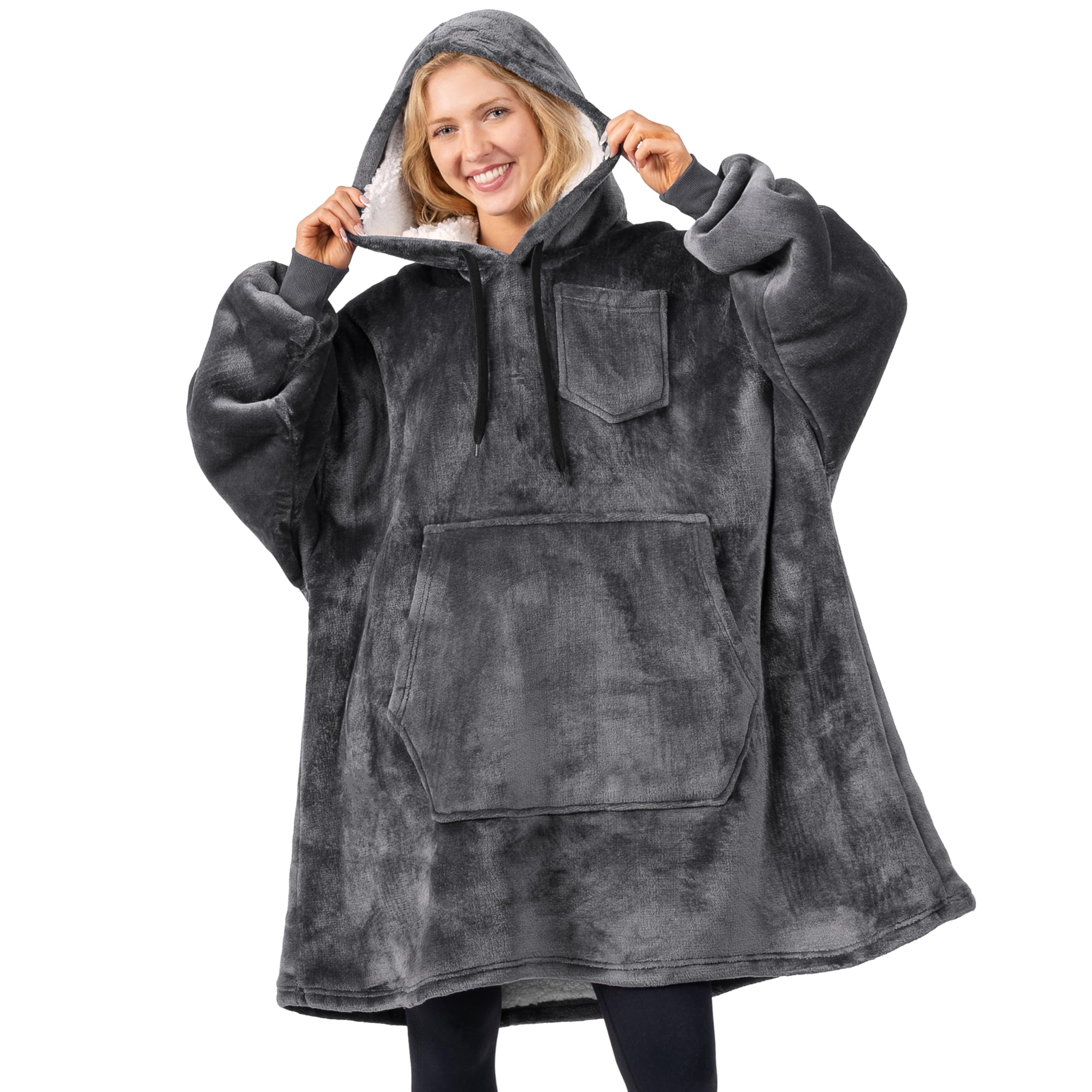 PAVILIA Women's Sherpa Wearable Blanket Hoodie - Oversized Cozy Hooded Sweatshirt for Men & Women | Perfect for Lounging, Movie Nights & Outdoor Camping