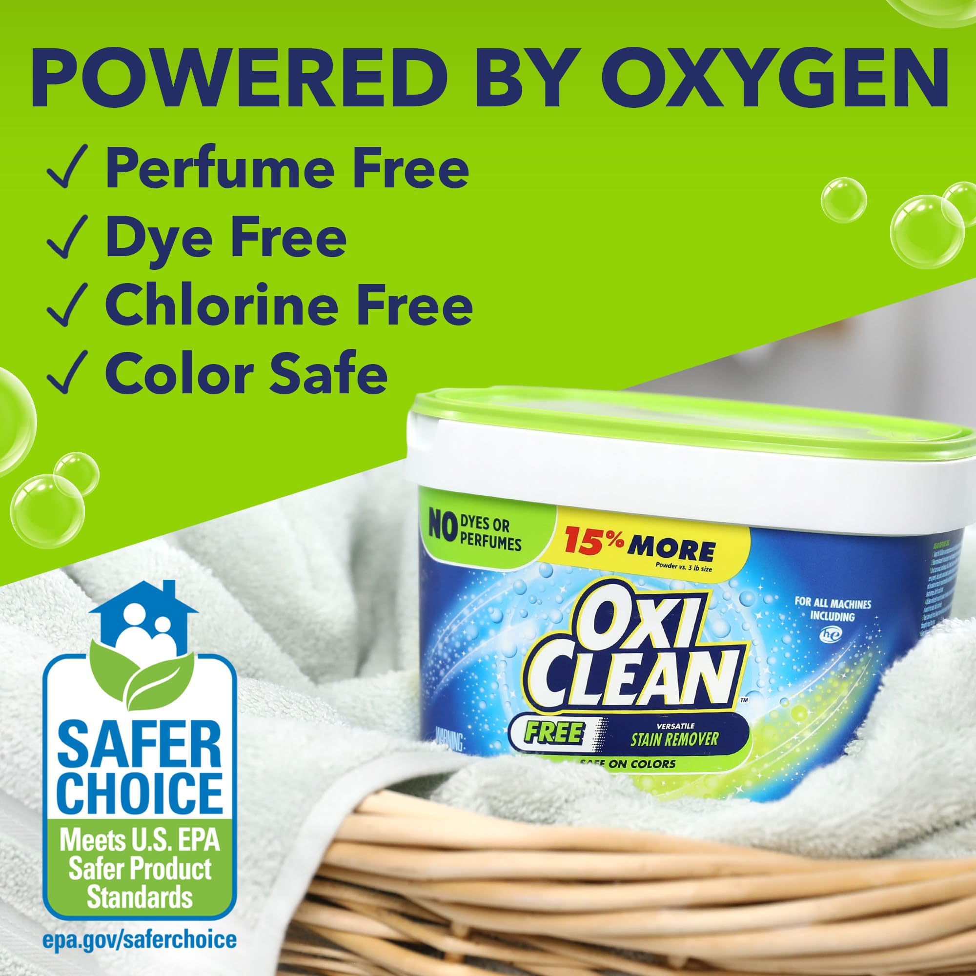 OxiClean Free Versatile Stain Remover Powder - 3 lb | Safe for Colors & Whites | Removes Tough Stains on Clothes, Carpets & More | Ideal for Laundry, Household Cleaning & Stain Removal