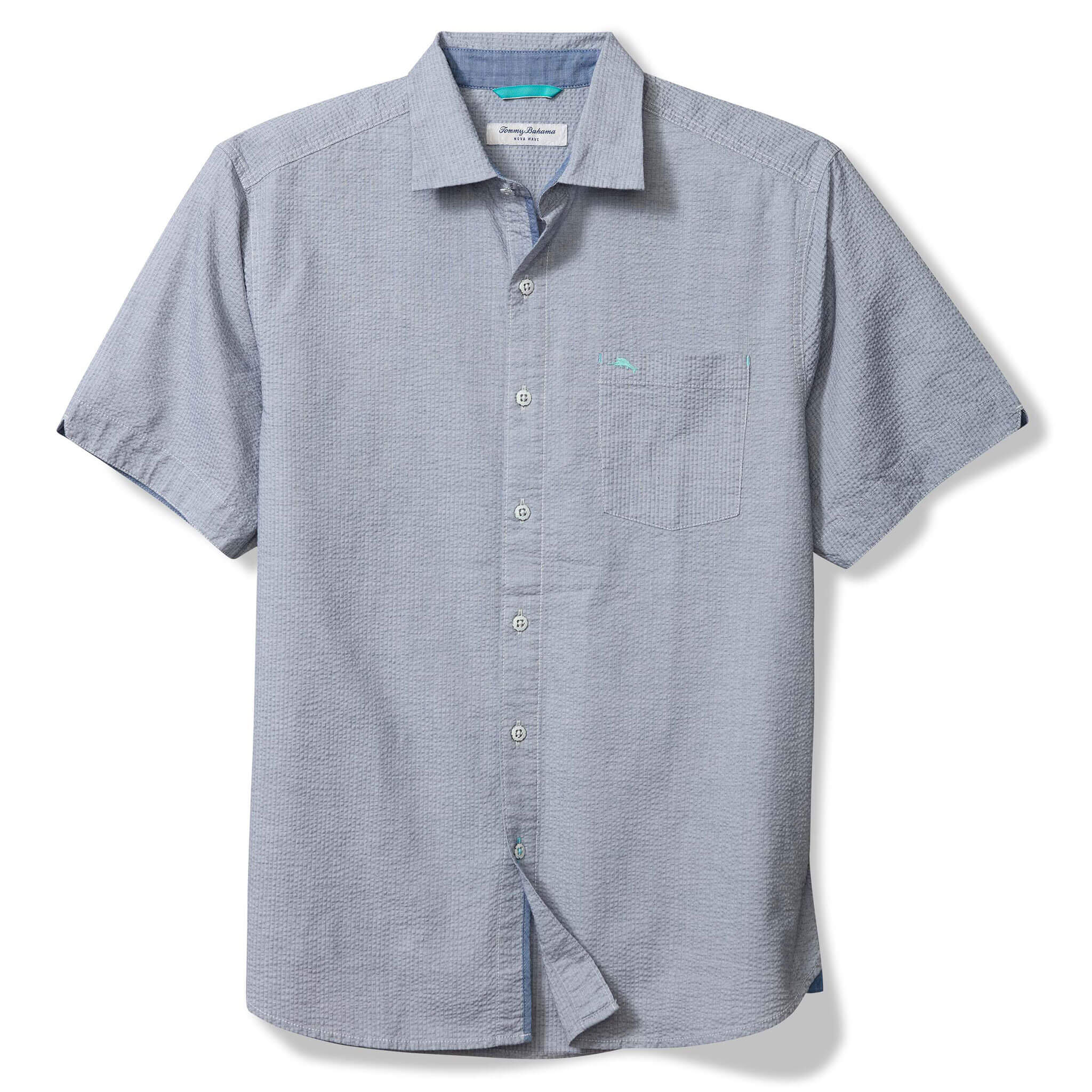 Tommy Bahama Men's Nova Wave Camp Shirt - Chambray Blue Short Sleeve Casual Button Down Shirt for Beach, Vacation & Summer Outfits