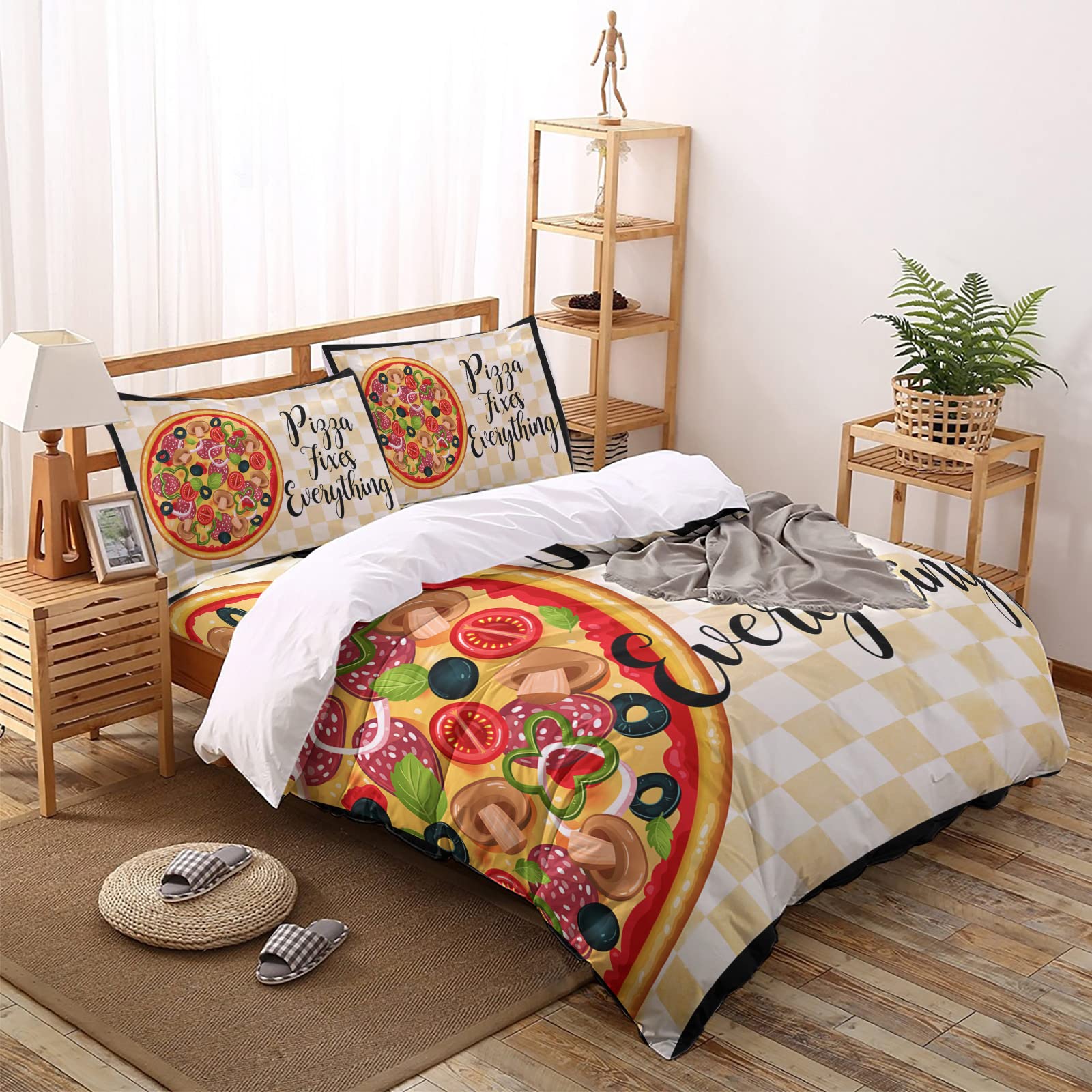 California King Size 4-Piece Soft Bedding Set - Duvet Cover, Bed Sheet & 2 Pillowcases | Yellow Checkered Design | All Season Comforter for Bedroom & Guest Room | Premium Quality Cotton Blend