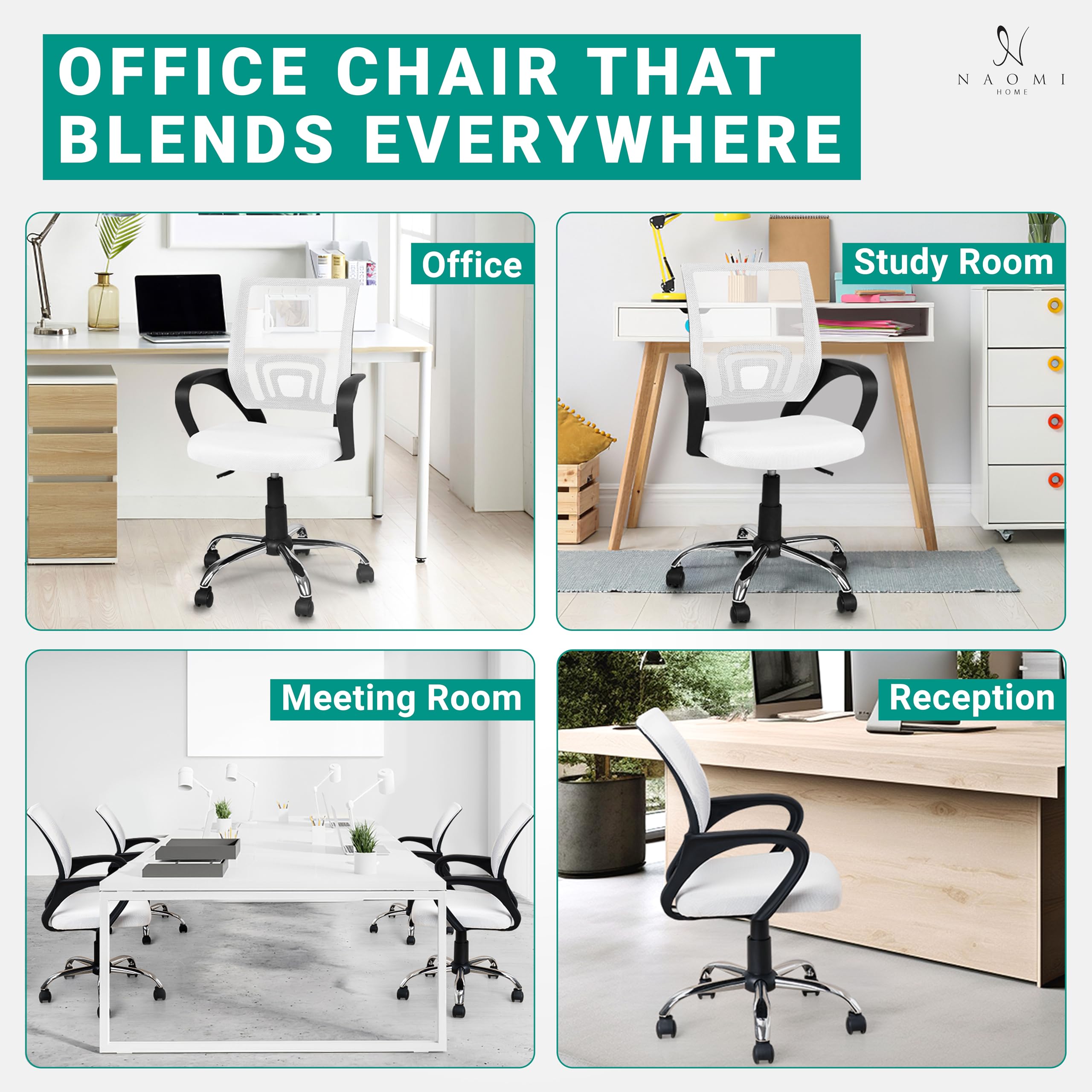 Ergonomic Office Chair with Adjustable Lumbar Support - Comfortable Swivel Rolling Computer Desk Chair for Home & Office - White Executive Chair for Small & Tall Desks - Perfect for Long Work Hours, Gaming, and Remote Work Setup