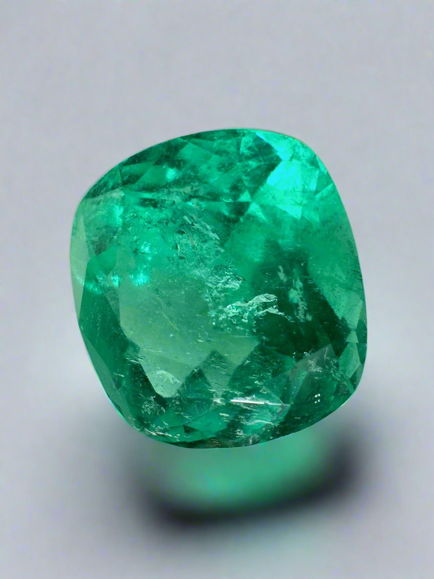 3.99 Carat Natural Colombian Emerald - 10.3x9.4mm Earthy Bluish Loose Gemstone, Cushion Cut for Jewelry Making & Engagement Rings