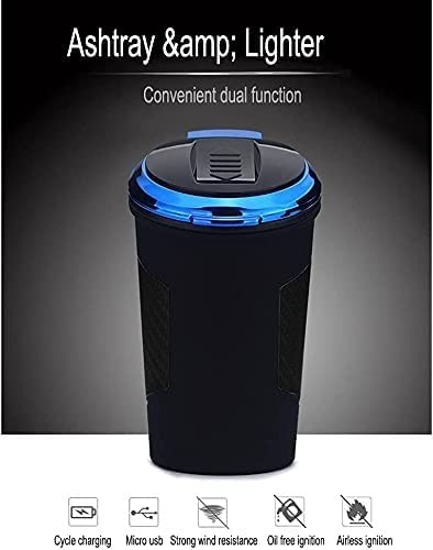 Portable Car Ashtray with Lid - Detachable Stainless Steel Smokeless Ash Tray, Mini Car Trash Can with Windproof Design & LED Blue Light for Outdoor Travel, Camping, Road Trips and Home Use