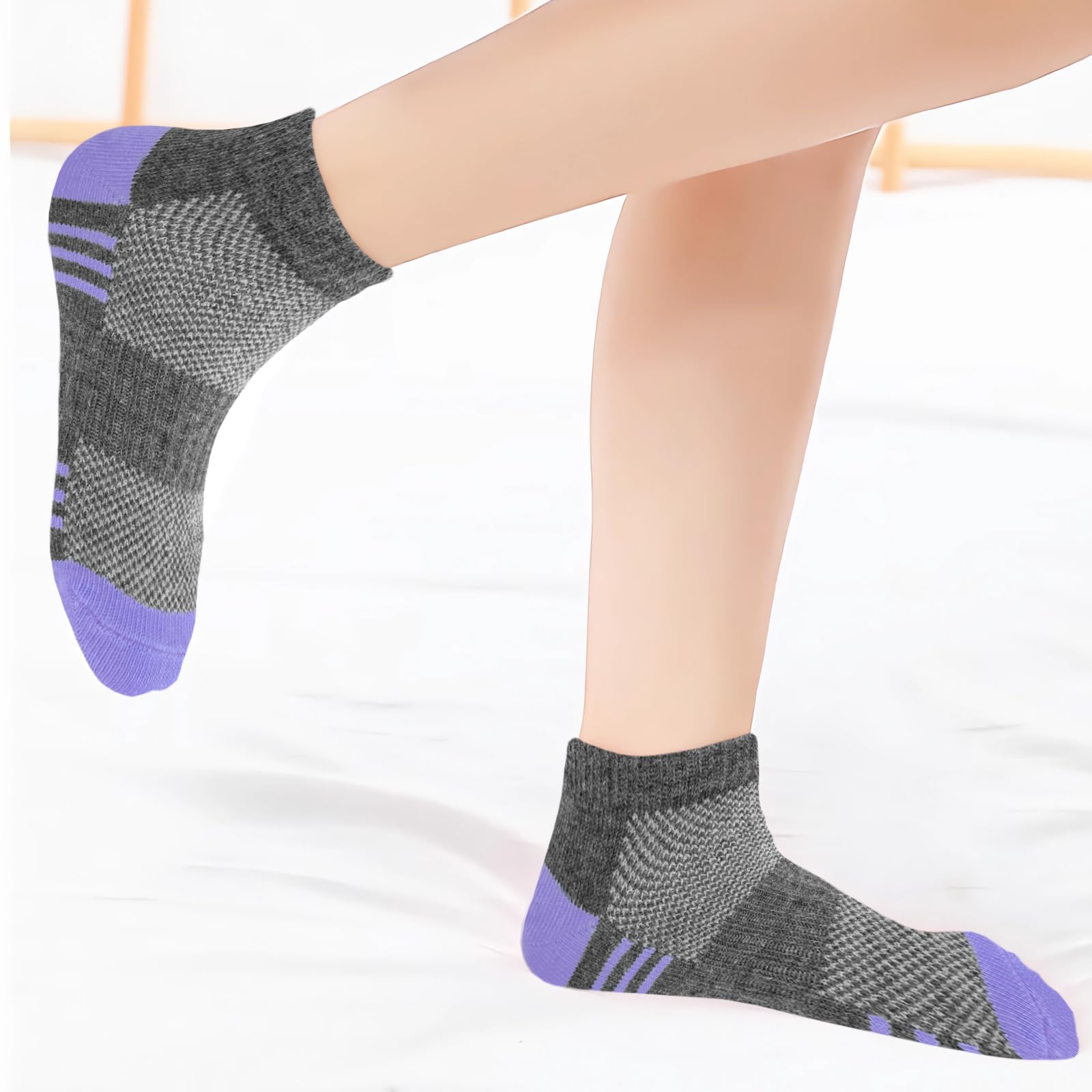 Bemeol 12 Pairs Girls Athletic Socks - Low Cut Ankle Sports Socks for Kids, Soft Cotton Breathable Socks for Running, School & Daily Wear