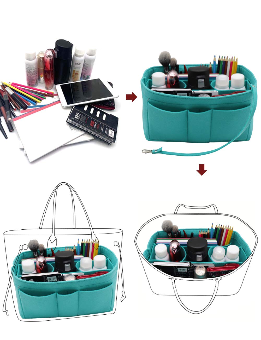 Premium Felt Insert Bag Organizer for Handbags & Purses - Fits Louis Vuitton Speedy & Neverfull - Perfect for Travel, Work & Daily Organization