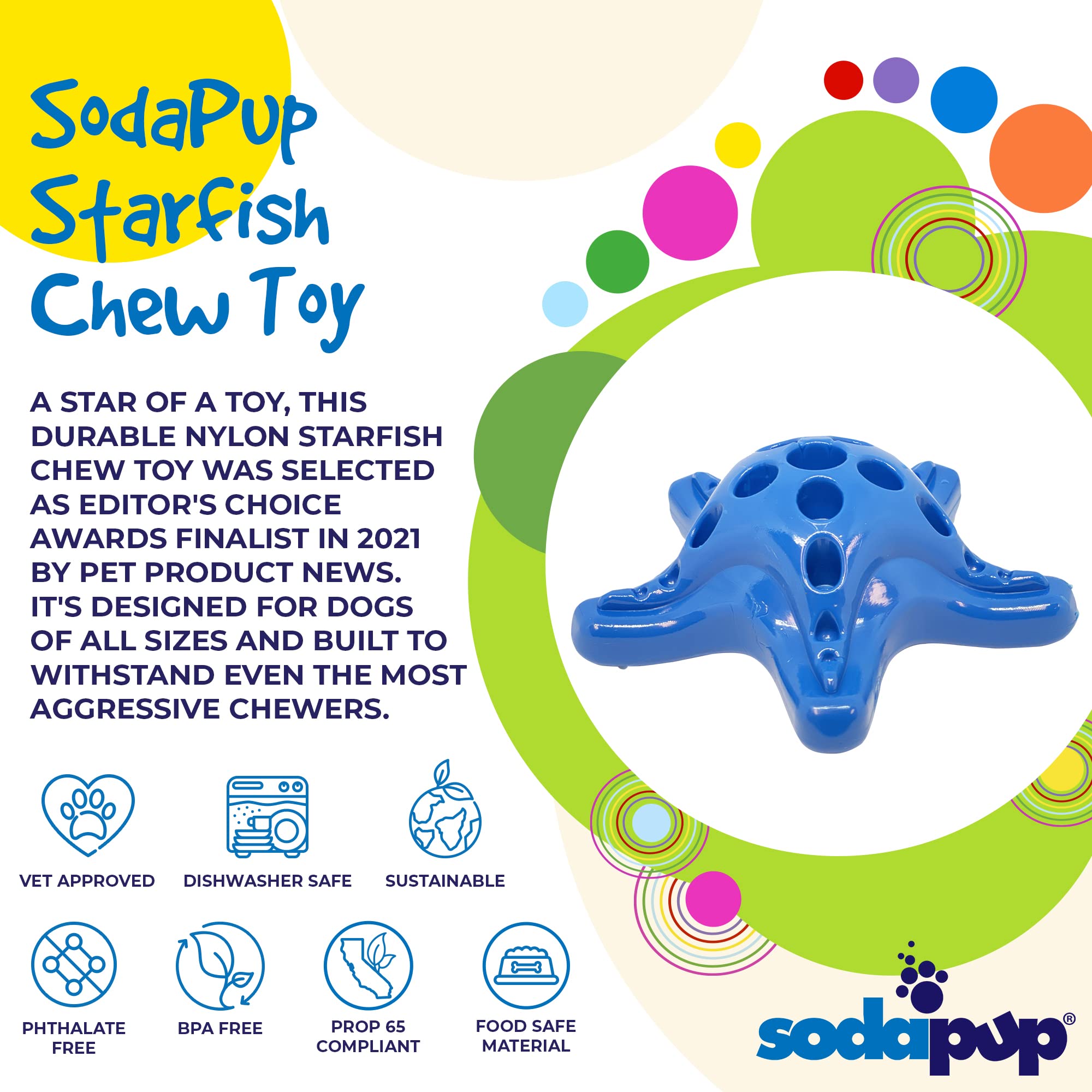 SodaPup Starfish Durable Dog Chew Toy - Non-Toxic Pet Safe Nylon Chewing Bone for Mental Stimulation & Dental Care - Made in USA - Perfect for Aggressive Chewers, Puppy Teething, Anxiety Relief & Fresh Breath (Great for Playtime, Training & Travel)