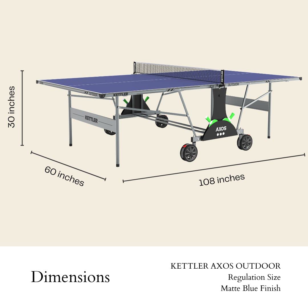 KETTLER Sport Axos Outdoor Ping Pong Table Set with 2 Rackets & 3 Balls - Professional Grade Table Tennis Equipment for Backyard, Patio & Game Room Fun