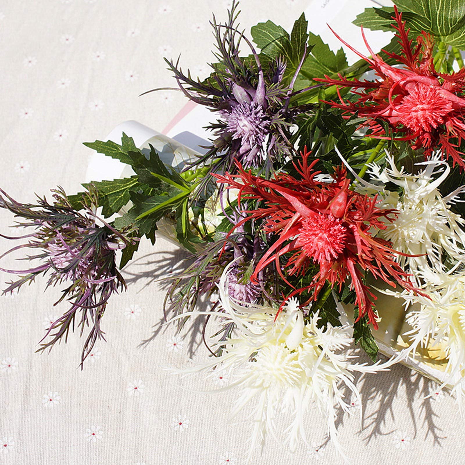 6 Sets Artificial Eryngium Foetidum Flowers - Fake Thistle Spray Sea Holly Plants for Home Wedding Party Decor (White) | Perfect for Centerpieces, Bouquets, and DIY Floral Arrangements