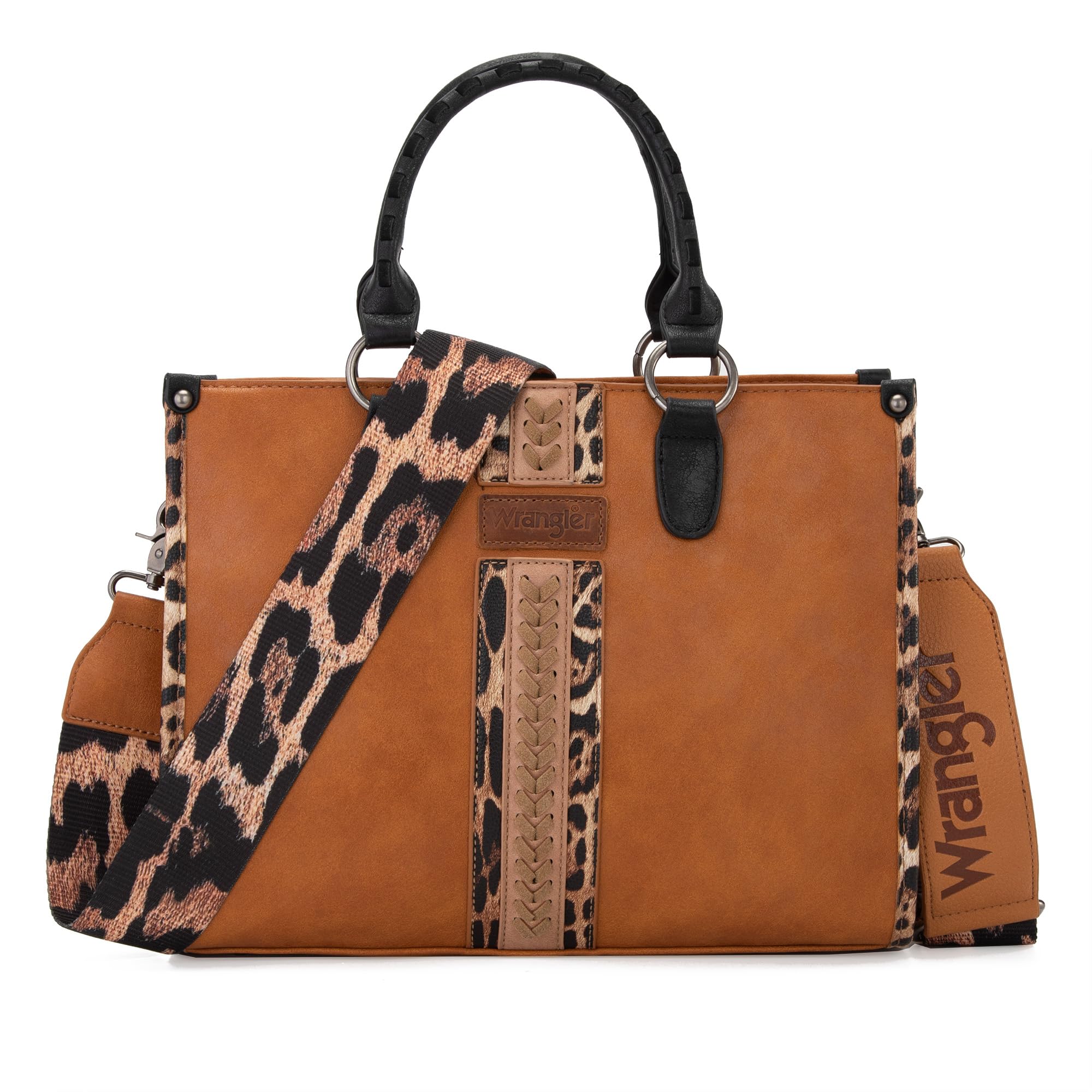Wrangler Women's Leopard Print Woven Shoulder Purse Handbag - Stylish Crossbody Bag for Casual Outings, Travel & Everyday Use