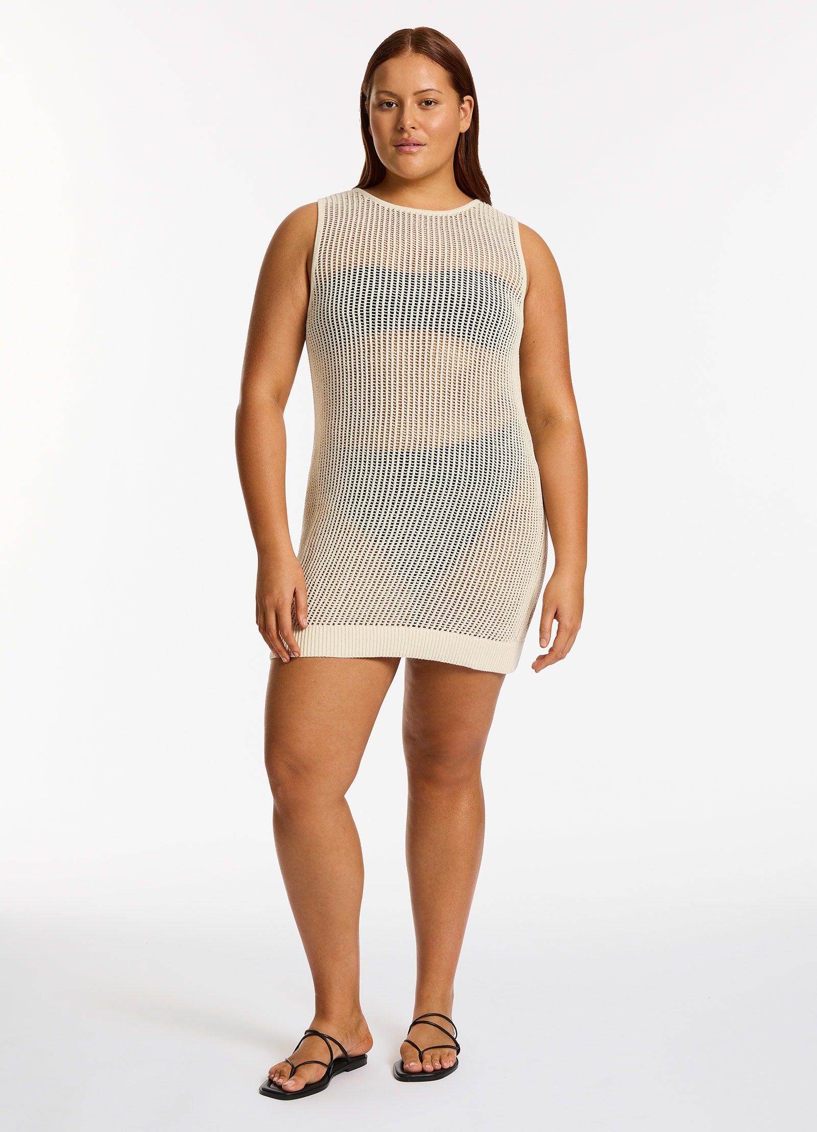 Acacia Knit Mini Dress in Cream - Elegant & Comfortable Women's Summer Dress for Casual Outings & Beach Vacations