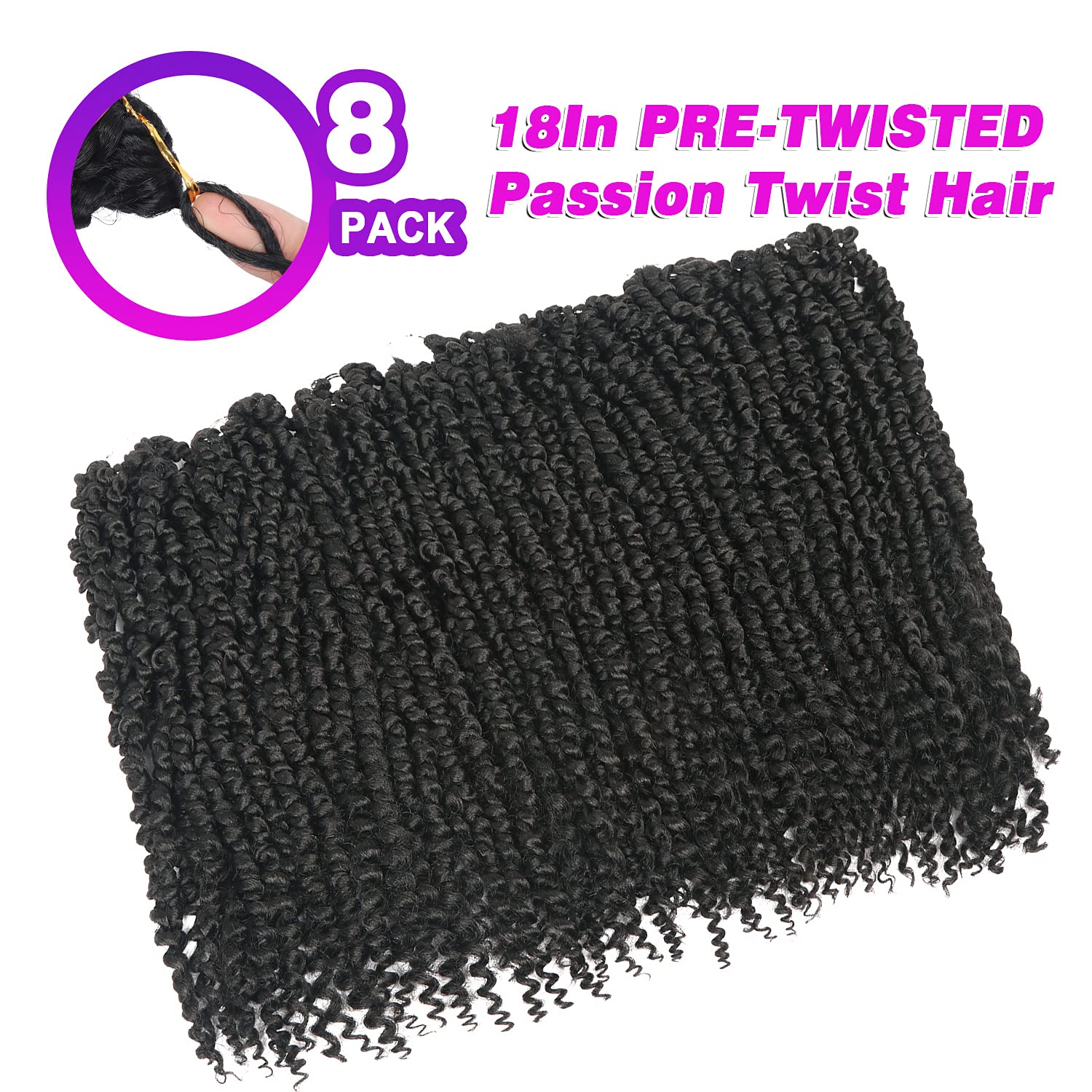 18 Inch Bileaf Passion Twist Crochet Hair - 8 Packs Pretwisted Bohemian Crochet Braids (1B Color) for Women, Girls & Kids | Perfect for Protective Styles, Natural Hair Look & Everyday Wear