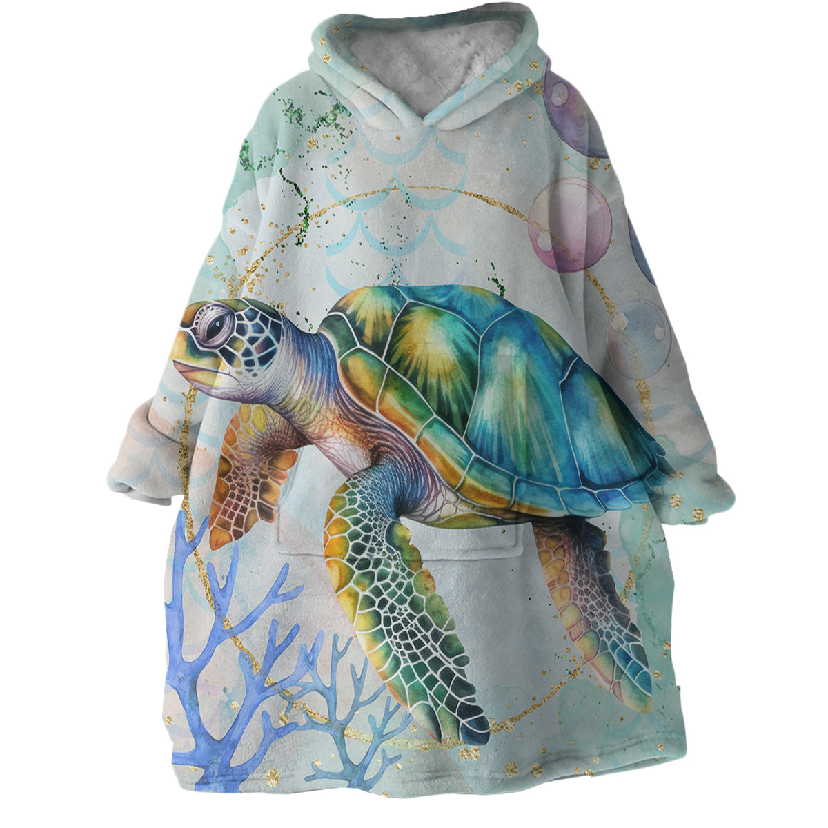 Cozy Sea Turtle Wearable Blanket Hoodie - Soft Fleece Hooded Blanket for Adults & Kids - Perfect for Lounging, Movie Nights & Outdoor Camping