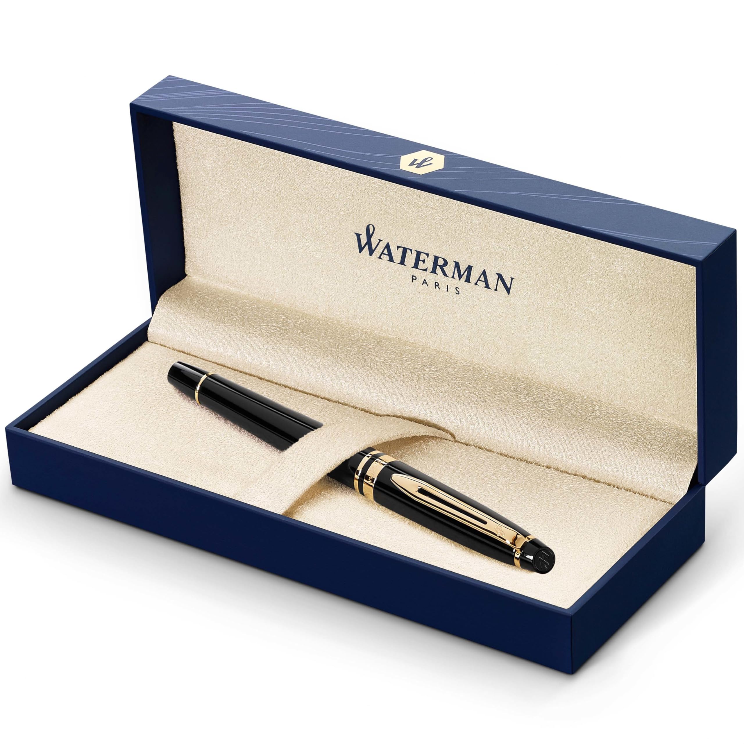 Waterman Expert Fountain Pen - Gloss Black with 23k Gold Trim, Medium Nib, Luxury Gift Box | Premium Writing Instrument for Business Professionals, Graduation Gifts & Collectors | Elegant Office Use & Special Occasions